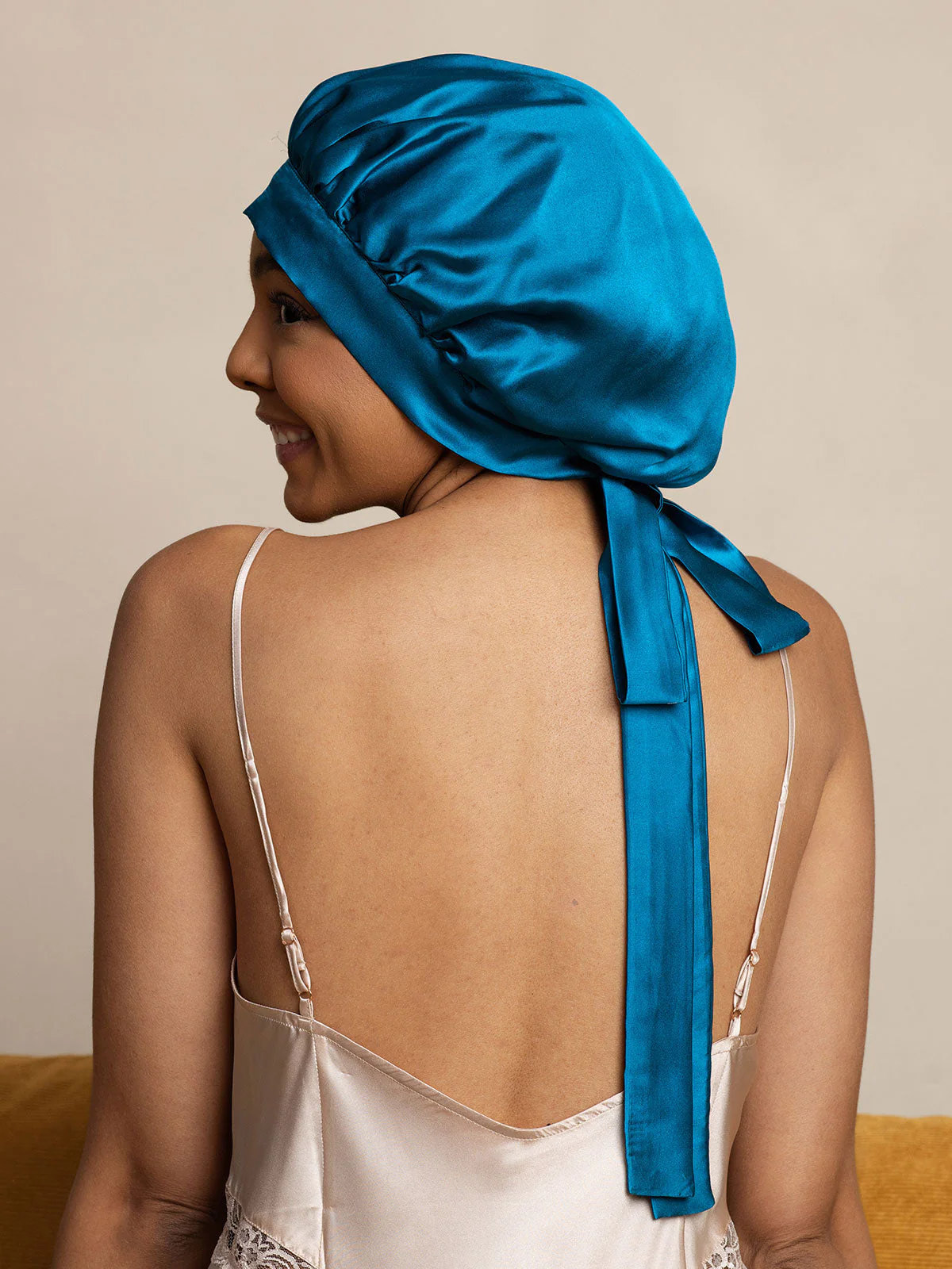 Bonnet de nuit élégant en soie pure avec longs rubans - Image 51