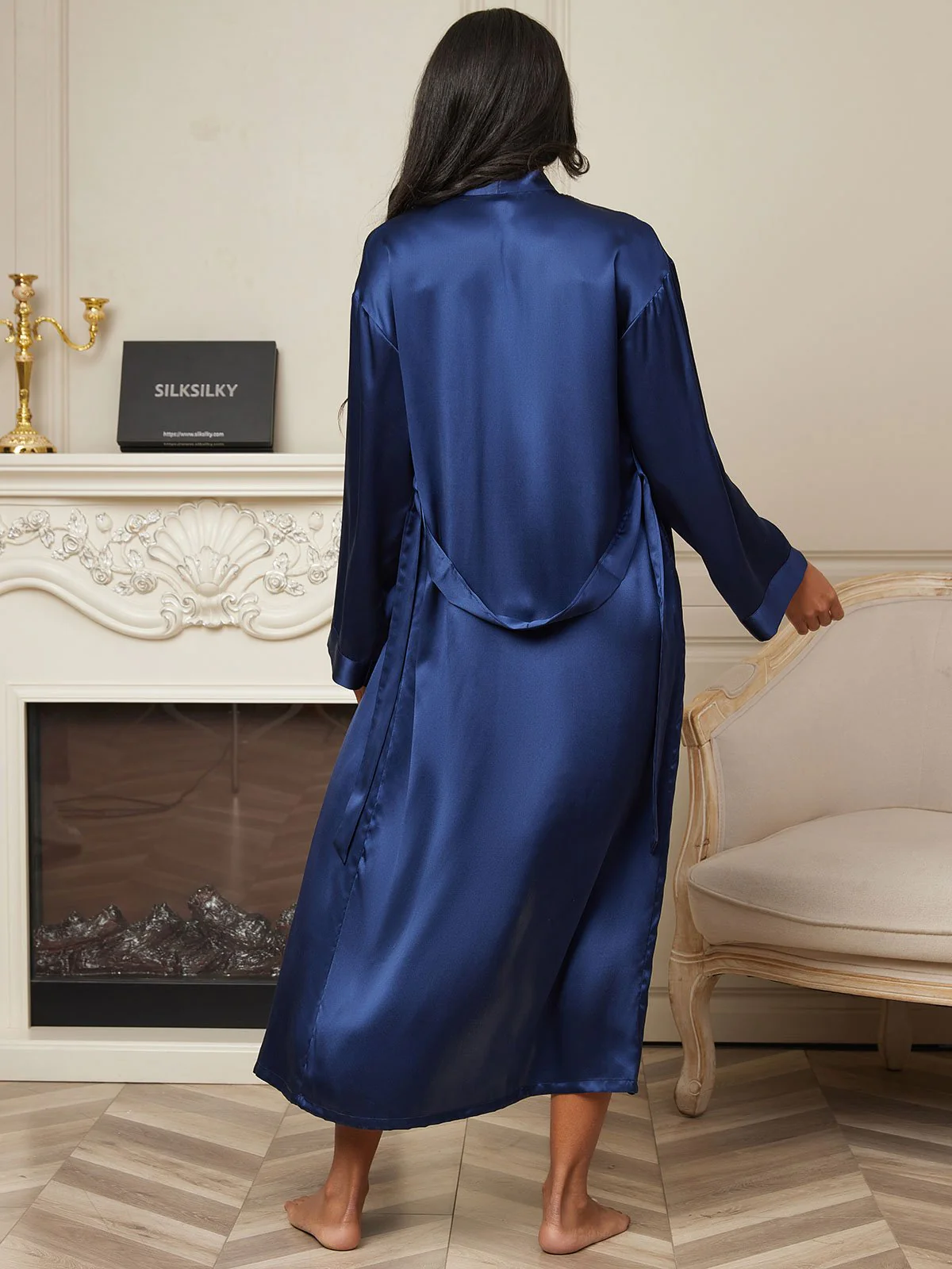 Peignoir Portefeuille Mi-Long En Pure Soie Pour Femme À Manches Longues - Image 21