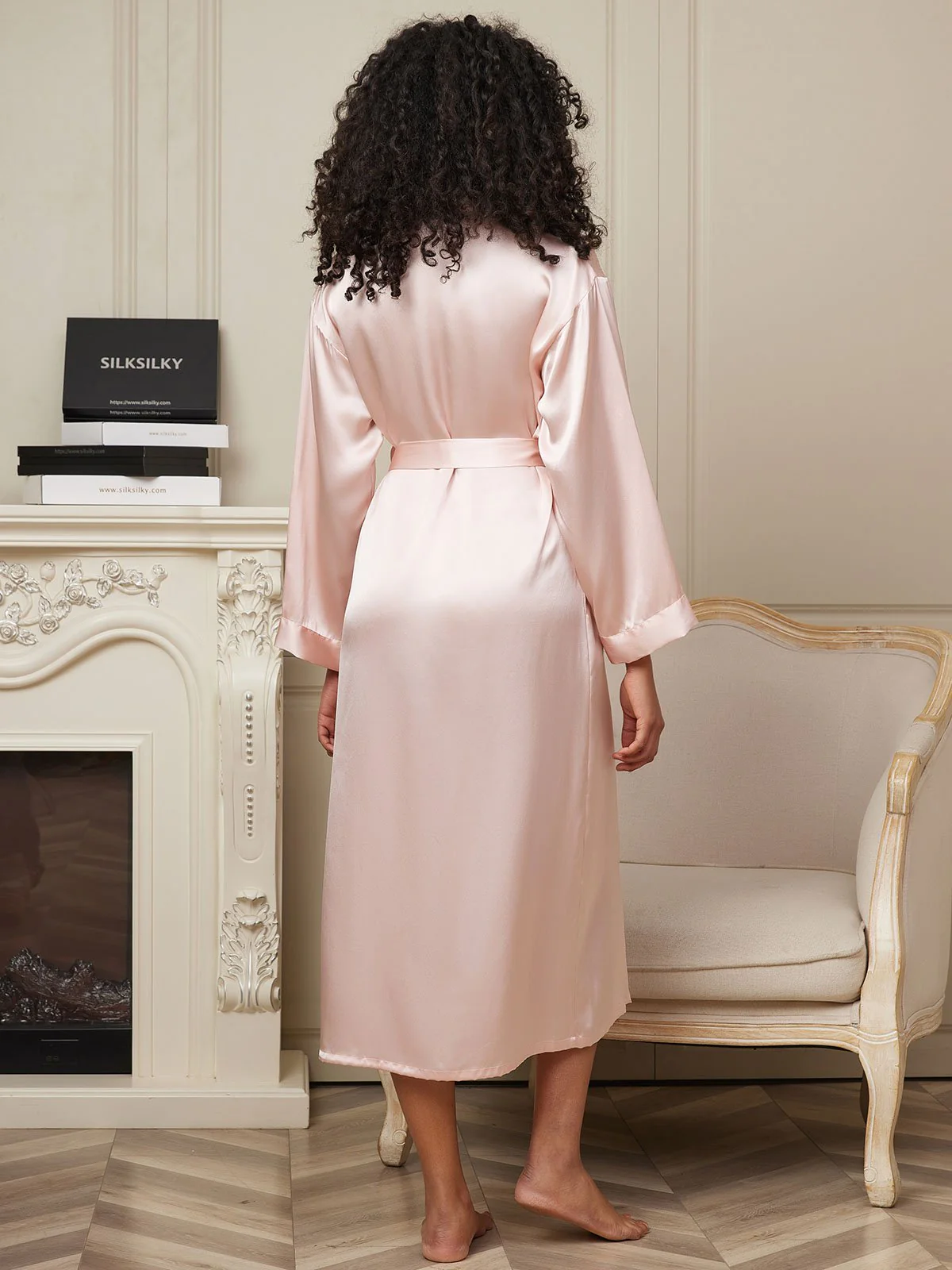 Peignoir Portefeuille Mi-Long En Pure Soie Pour Femme À Manches Longues - Image 27
