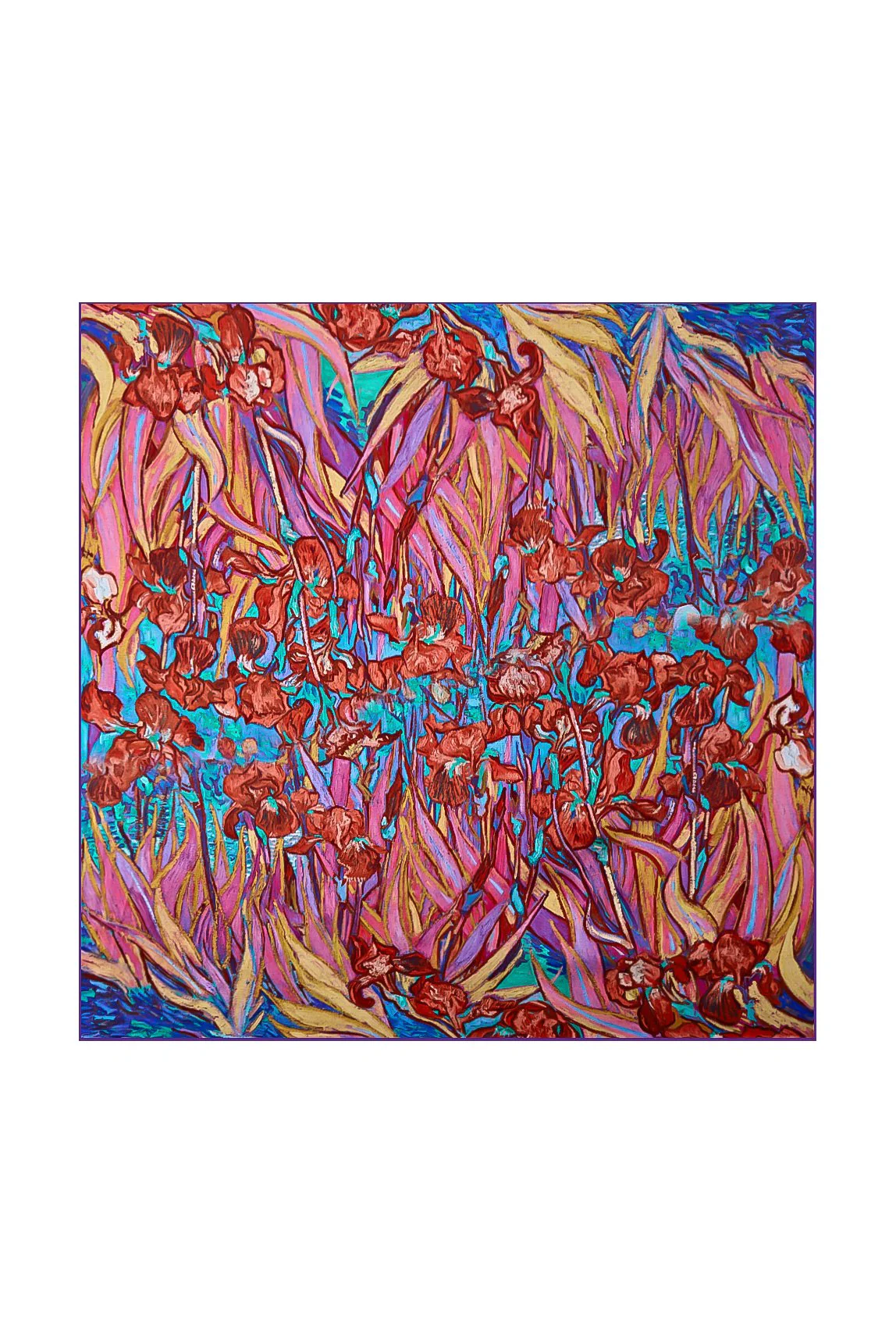 Carré en Soie Pure à Motifs Floraux - Taille 53x53cm