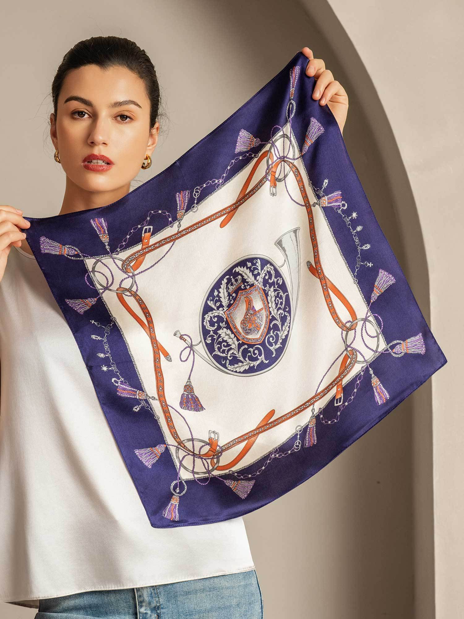 Foulard Carré en Pure Soie à Fleurs - Taille 53x53 cm - Image 6