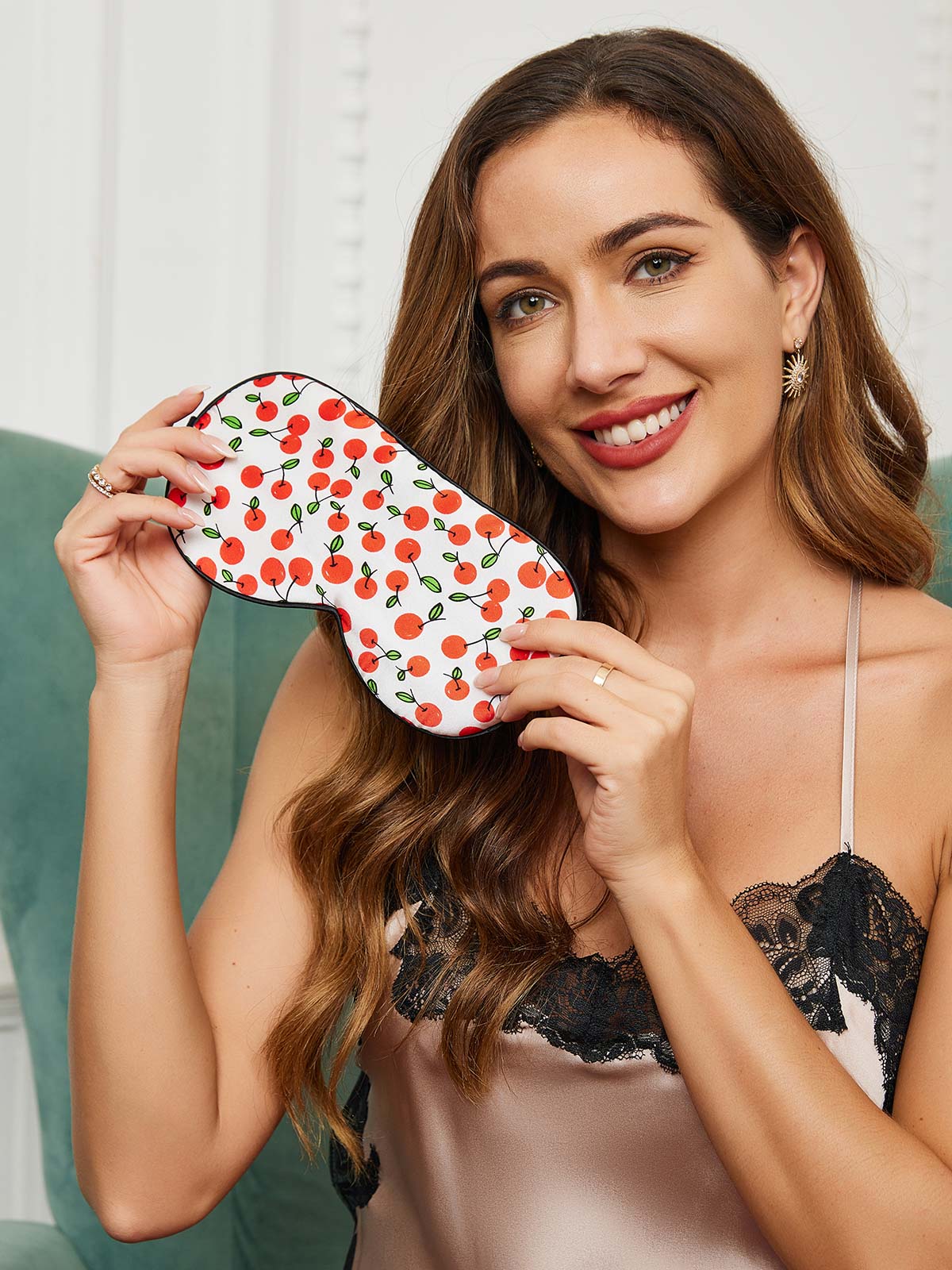 Masque pour les Yeux de Sommeil Imprimé Fleur de Soie Pure - Image 13