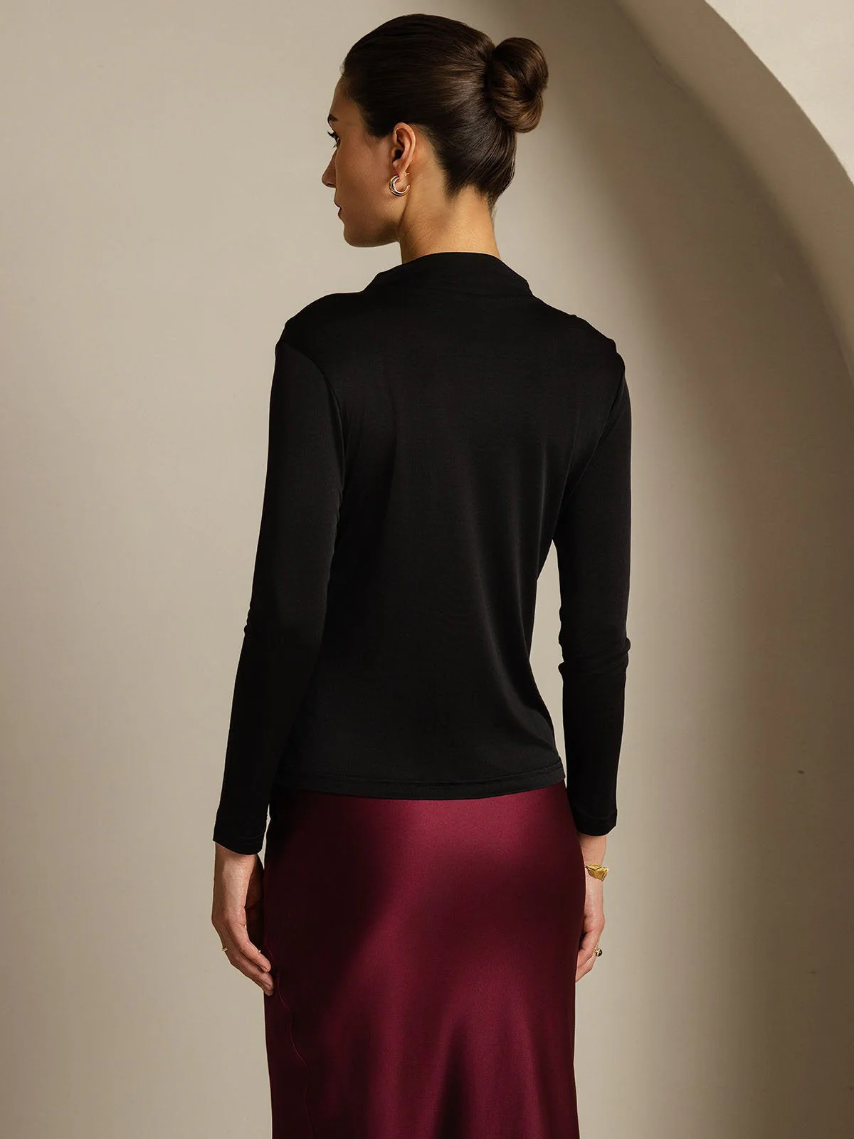Haut Col Simulé À Manches Longues En Pure Soie Pour Femme - Image 11