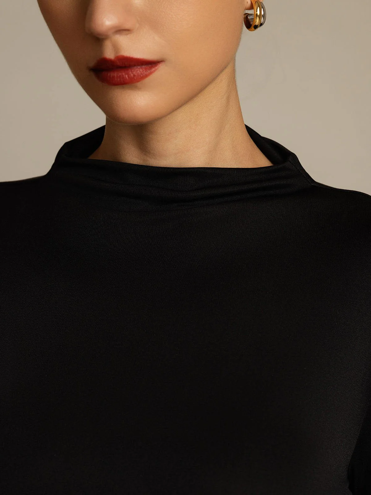 Haut Col Simulé À Manches Longues En Pure Soie Pour Femme - Image 13