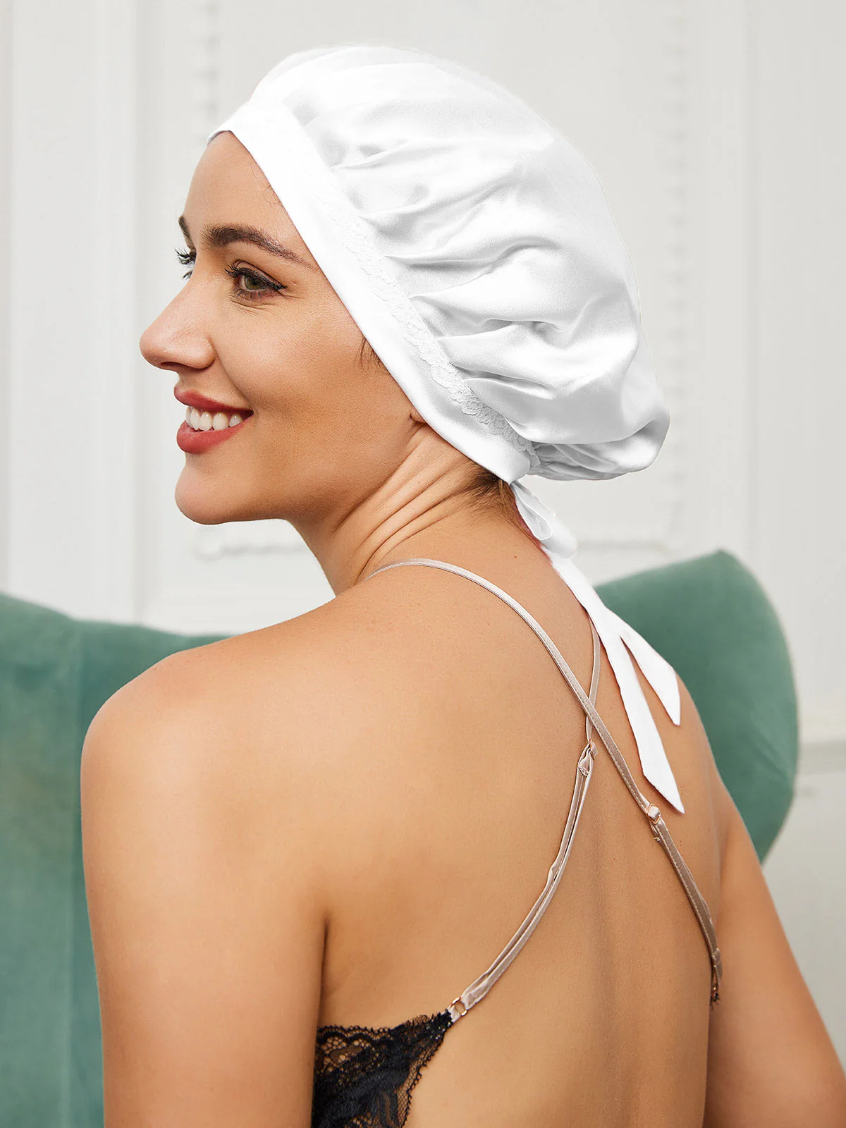 Bonnet en Dentelle de Soie Pure avec Rubans - Image 20