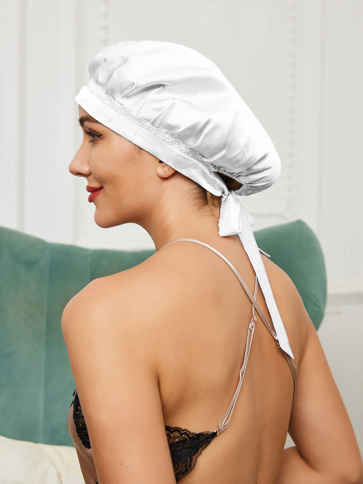 Bonnet en Dentelle de Soie Pure avec Rubans - Image 22