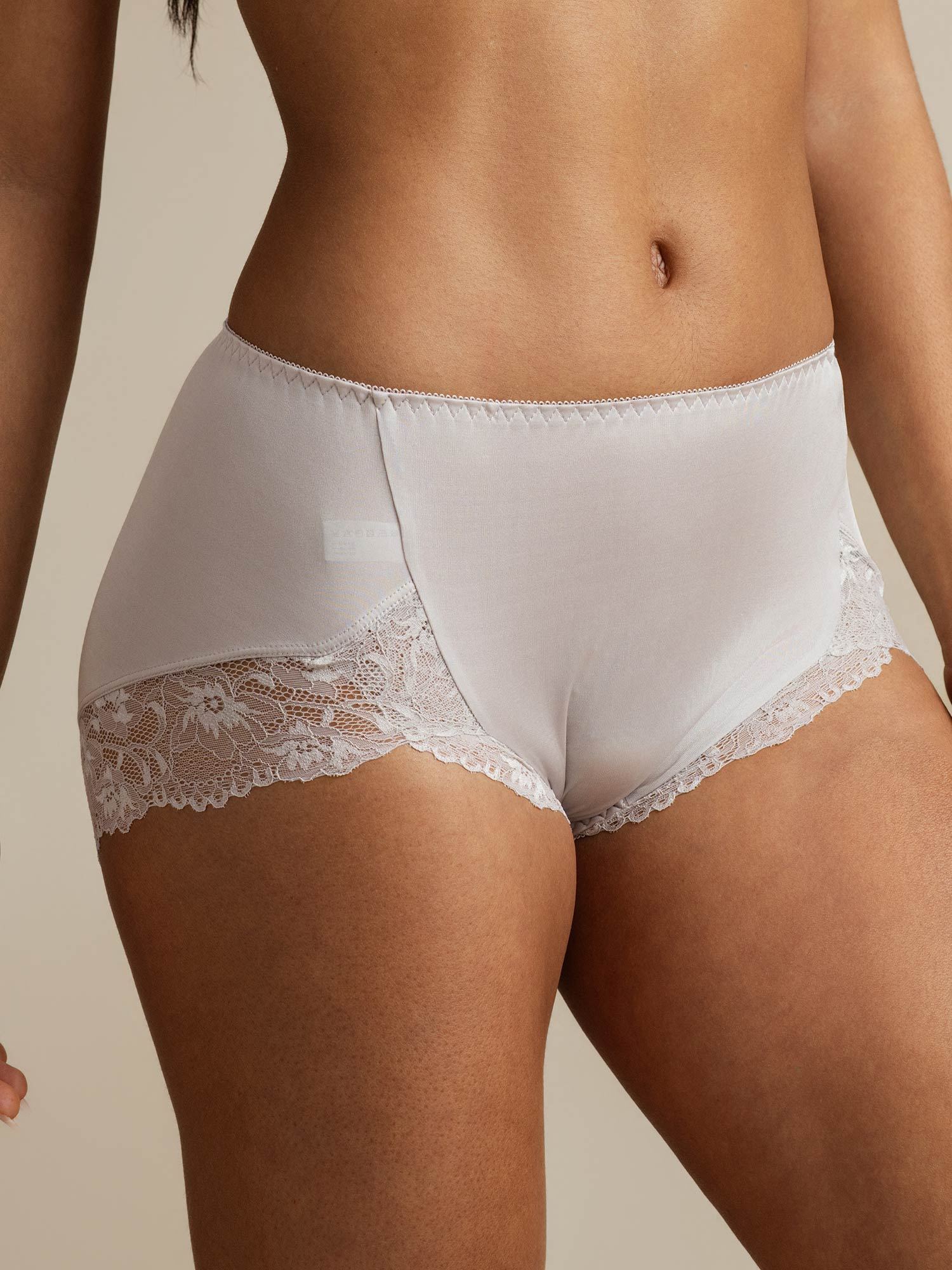 100% Soie de mûrier Culotte Taille Haute Avec Dentelle