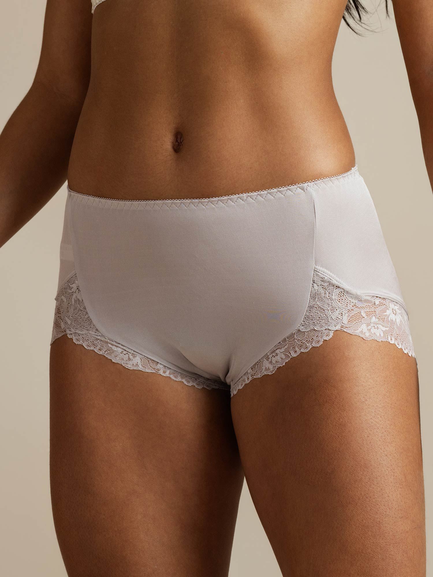 100% Soie de mûrier Culotte Taille Haute Avec Dentelle - Image 3