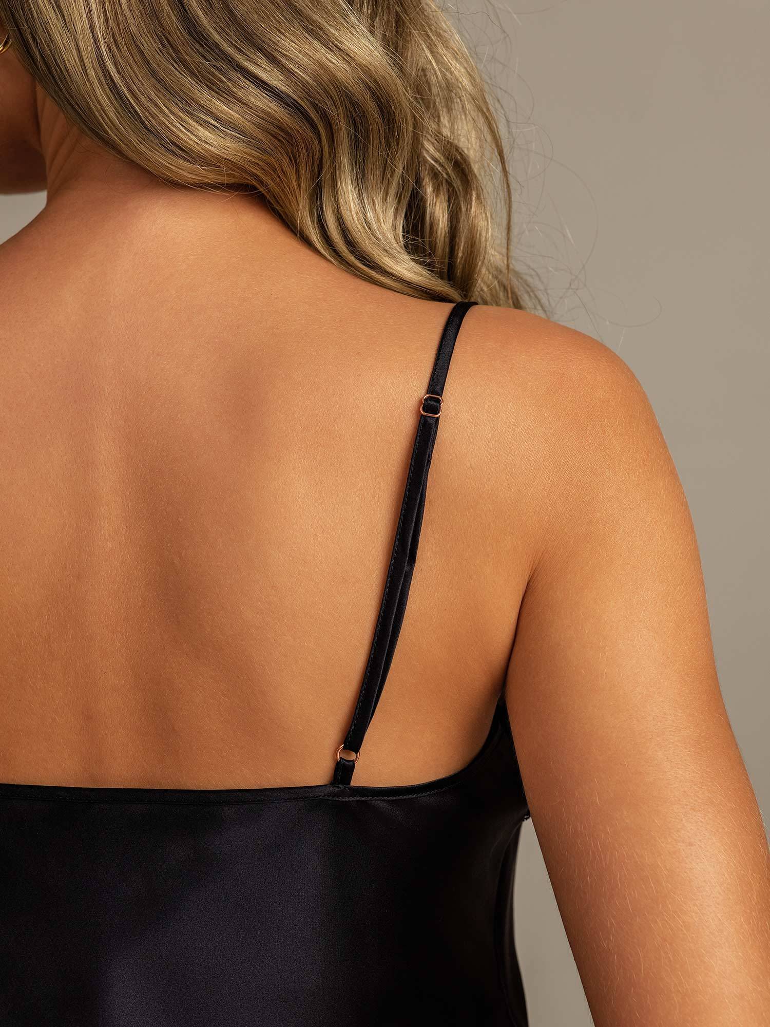 Soie Pure Bordure En Dentelle Bretelles Spaghetti Col En V Ensemble De Camisole Sexy - Image 14