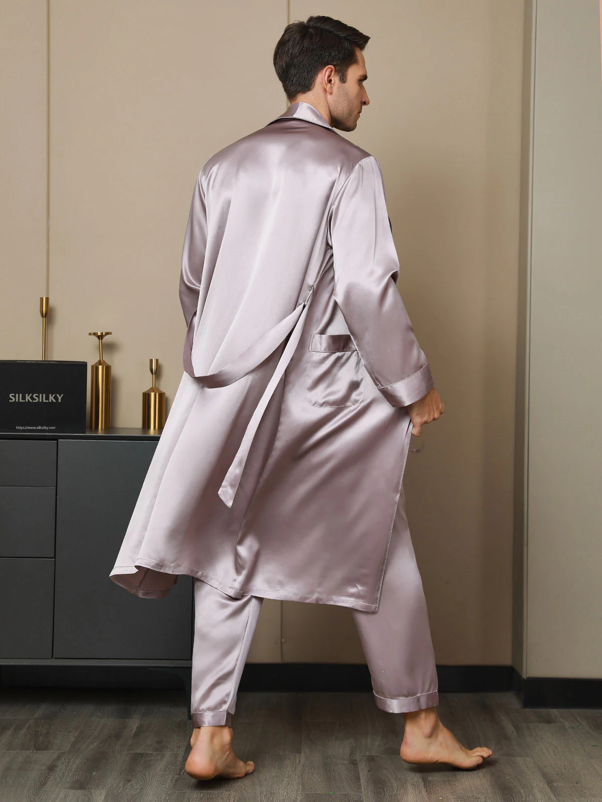 Peignoir Ceinturée à Col Revers En Pure Soie (Sans Pantalon) - Image 14