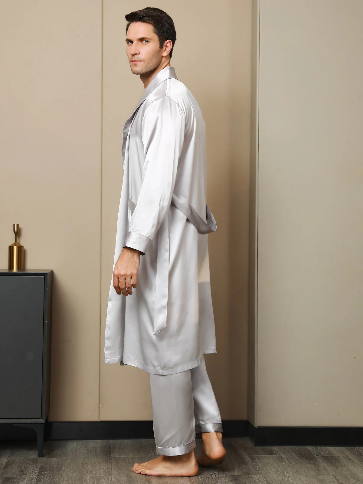 Peignoir Ceinturée à Col Revers En Pure Soie (Sans Pantalon) - Image 20