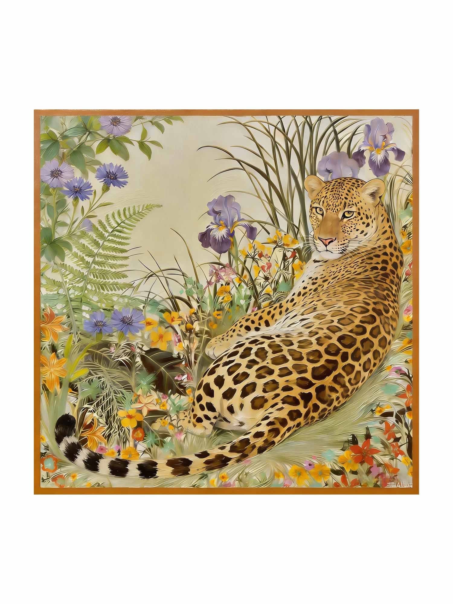 Pure Soie Léopard & Floral Foulard - Taille 90x90cm