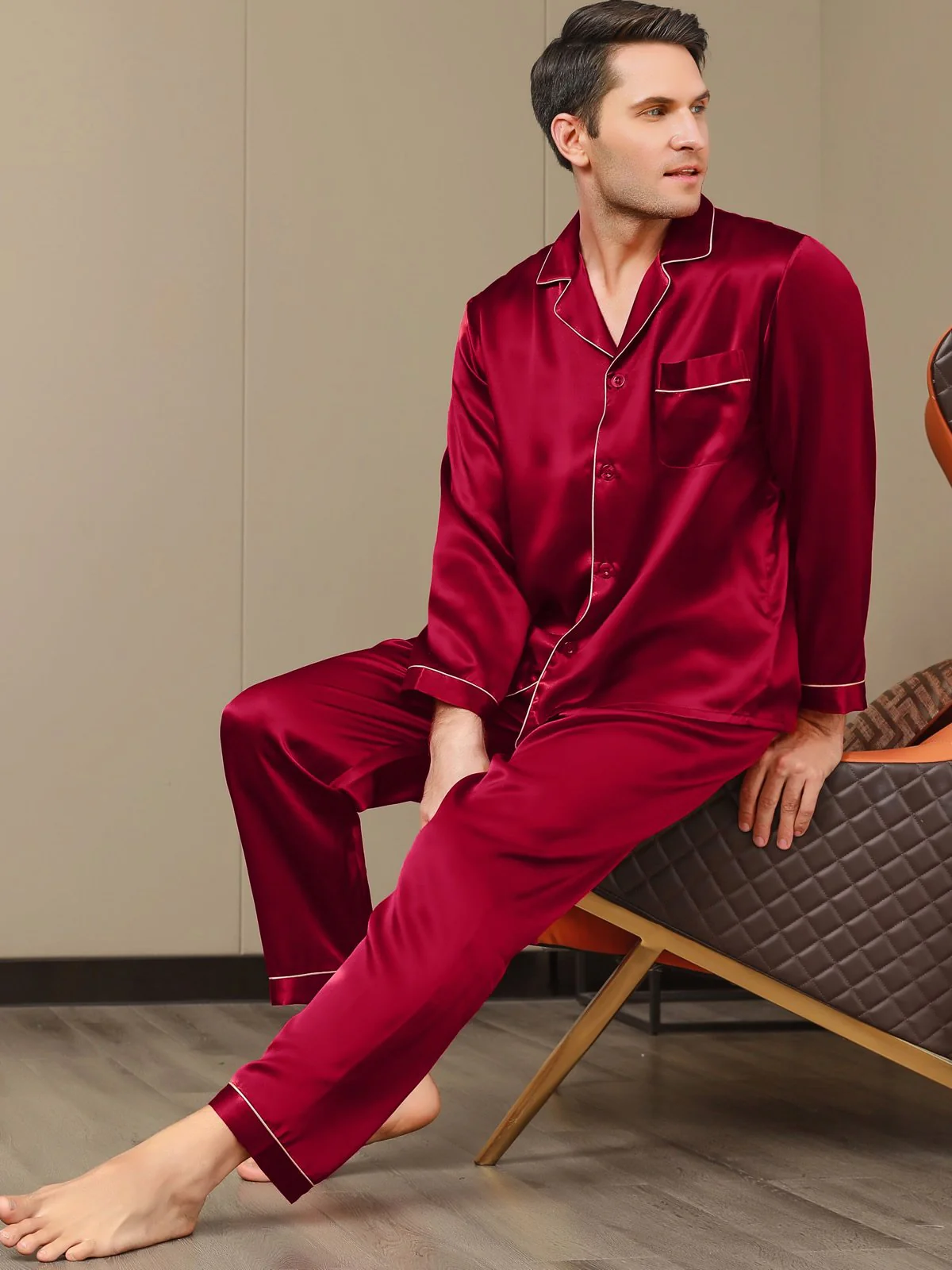 Ensemble Pyjama Pour Homme En Pure Soie À Manches Longues - Image 10