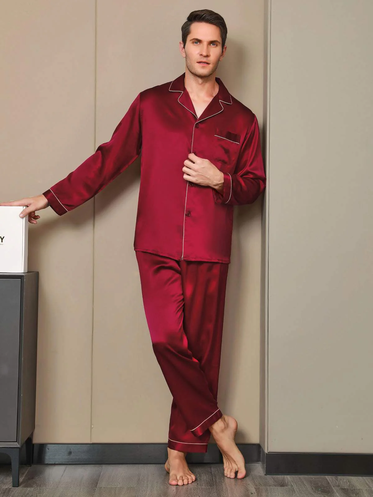 Ensemble Pyjama Pour Homme En Pure Soie À Manches Longues - Image 13
