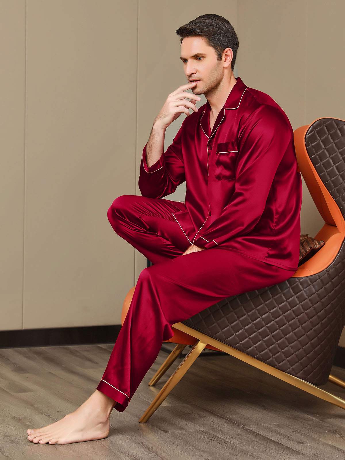 Ensemble Pyjama Pour Homme En Pure Soie À Manches Longues - Image 14