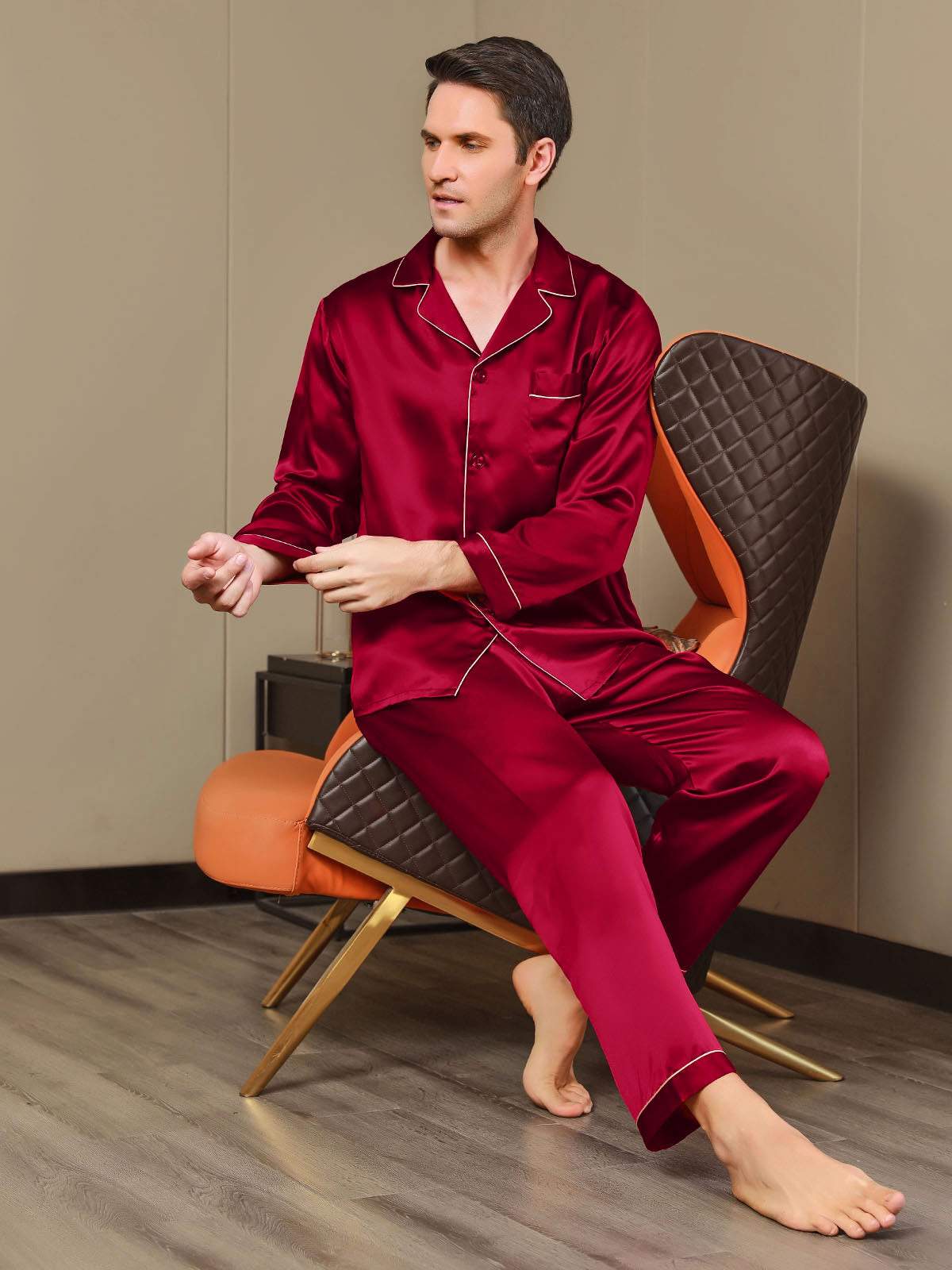 Ensemble Pyjama Pour Homme En Pure Soie À Manches Longues - Image 16