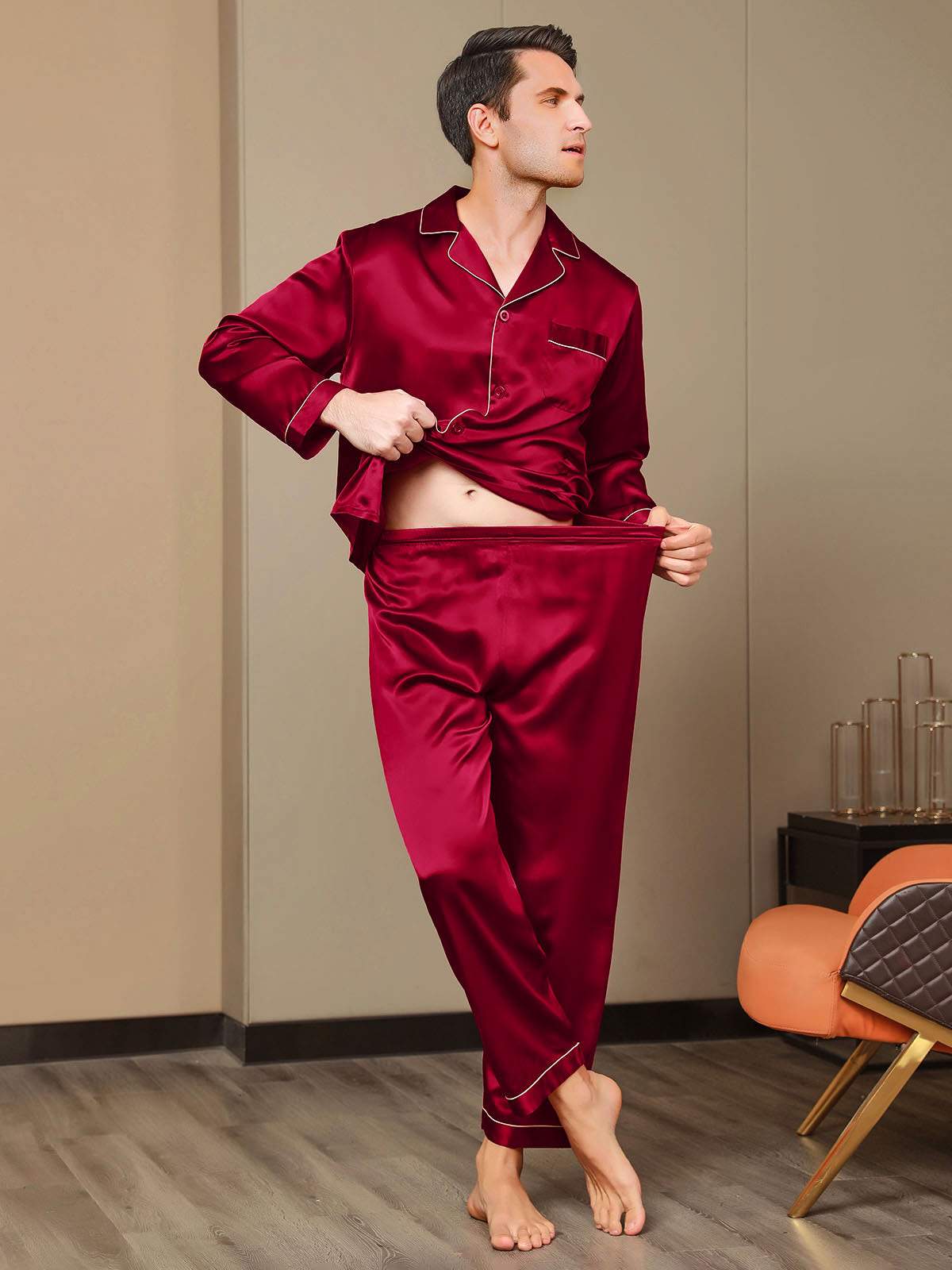 Ensemble Pyjama Pour Homme En Pure Soie À Manches Longues - Image 17