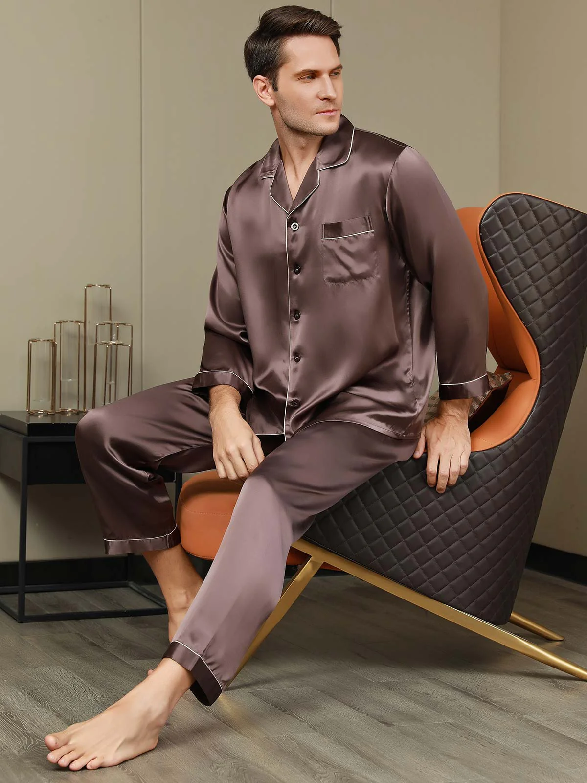 Ensemble Pyjama Pour Homme En Pure Soie À Manches Longues - Image 19