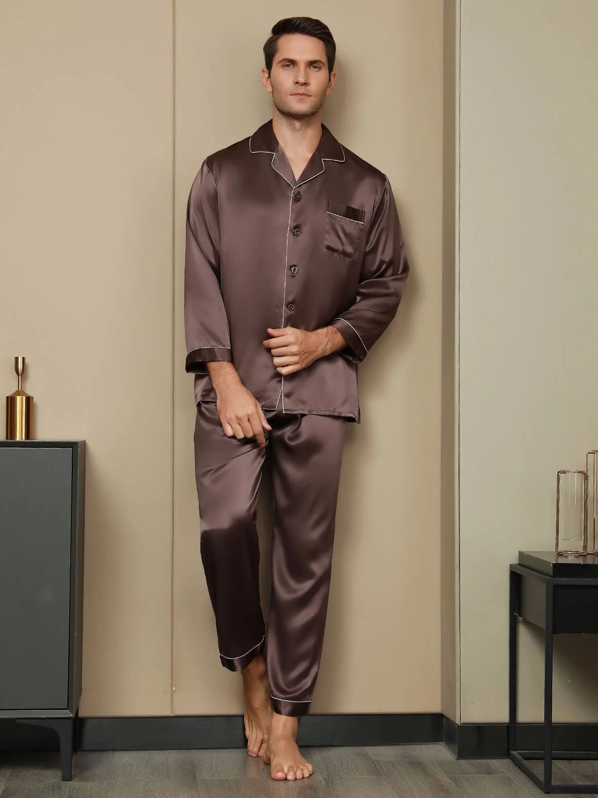 Ensemble Pyjama Pour Homme En Pure Soie À Manches Longues - Image 20