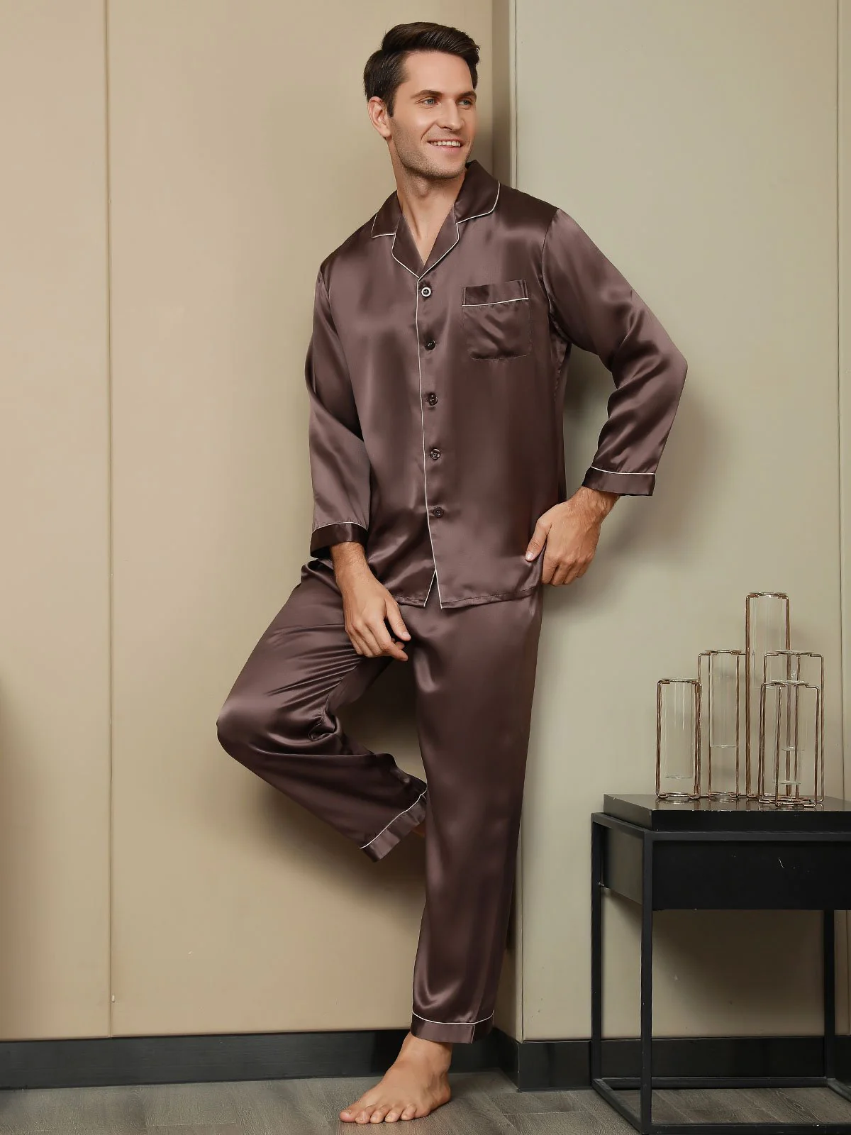 Ensemble Pyjama Pour Homme En Pure Soie À Manches Longues - Image 22