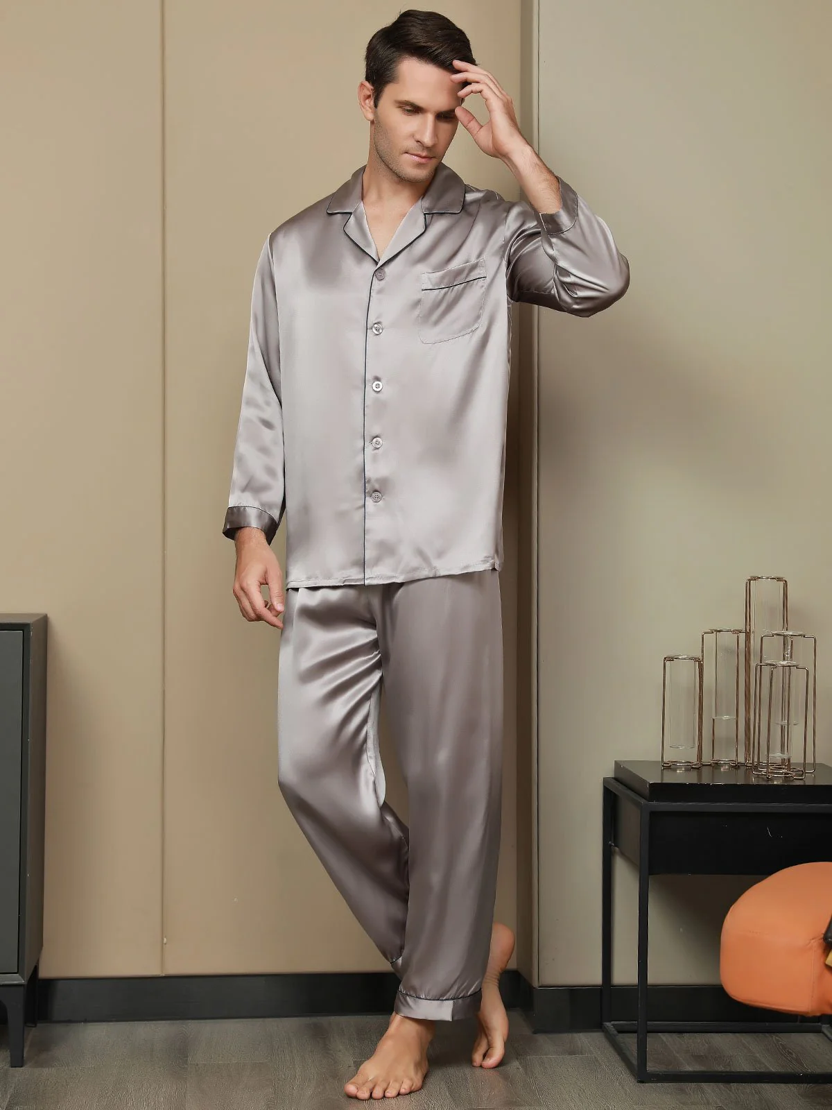 Ensemble Pyjama Pour Homme En Pure Soie À Manches Longues - Image 27