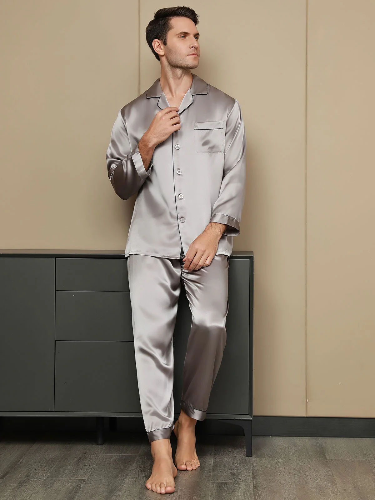 Ensemble Pyjama Pour Homme En Pure Soie À Manches Longues - Image 29