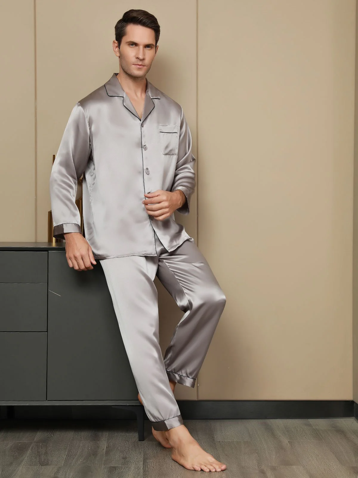 Ensemble Pyjama Pour Homme En Pure Soie À Manches Longues - Image 31