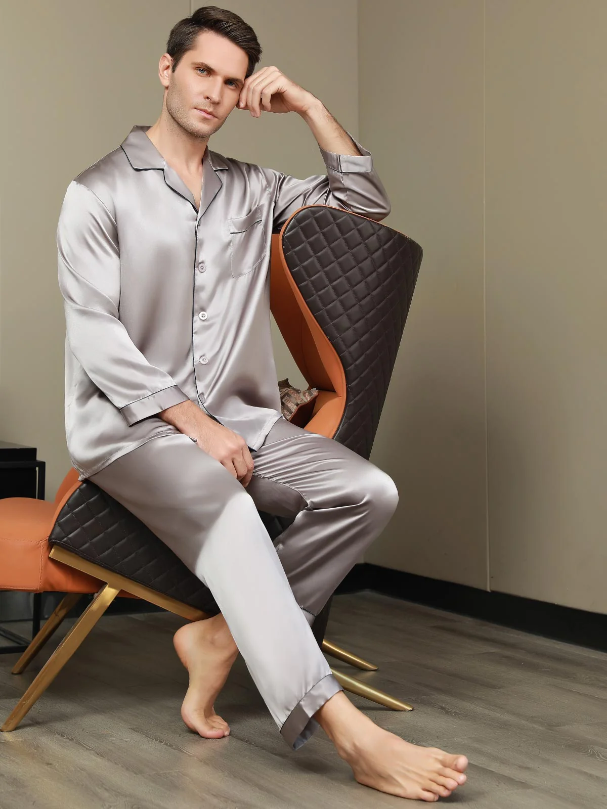 Ensemble Pyjama Pour Homme En Pure Soie À Manches Longues - Image 32