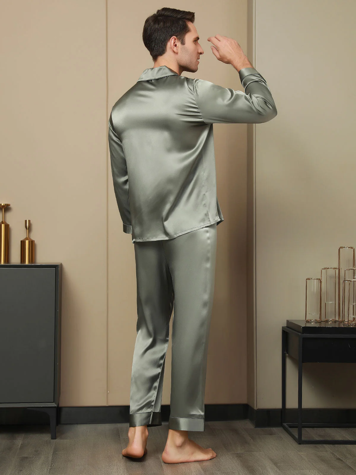 Ensemble Pyjama Pour Homme En Pure Soie À Manches Longues Avec Col À Revers - Image 2