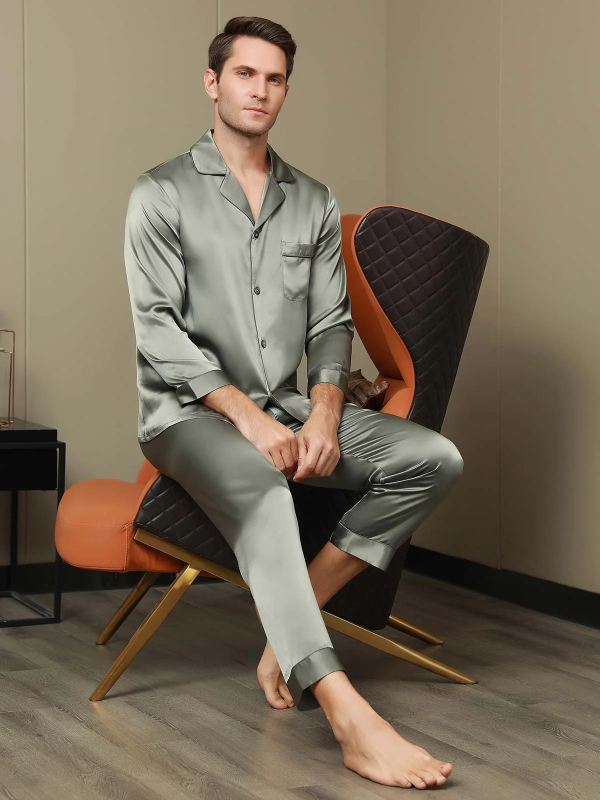 Ensemble Pyjama Pour Homme En Pure Soie À Manches Longues Avec Col À Revers - Image 6