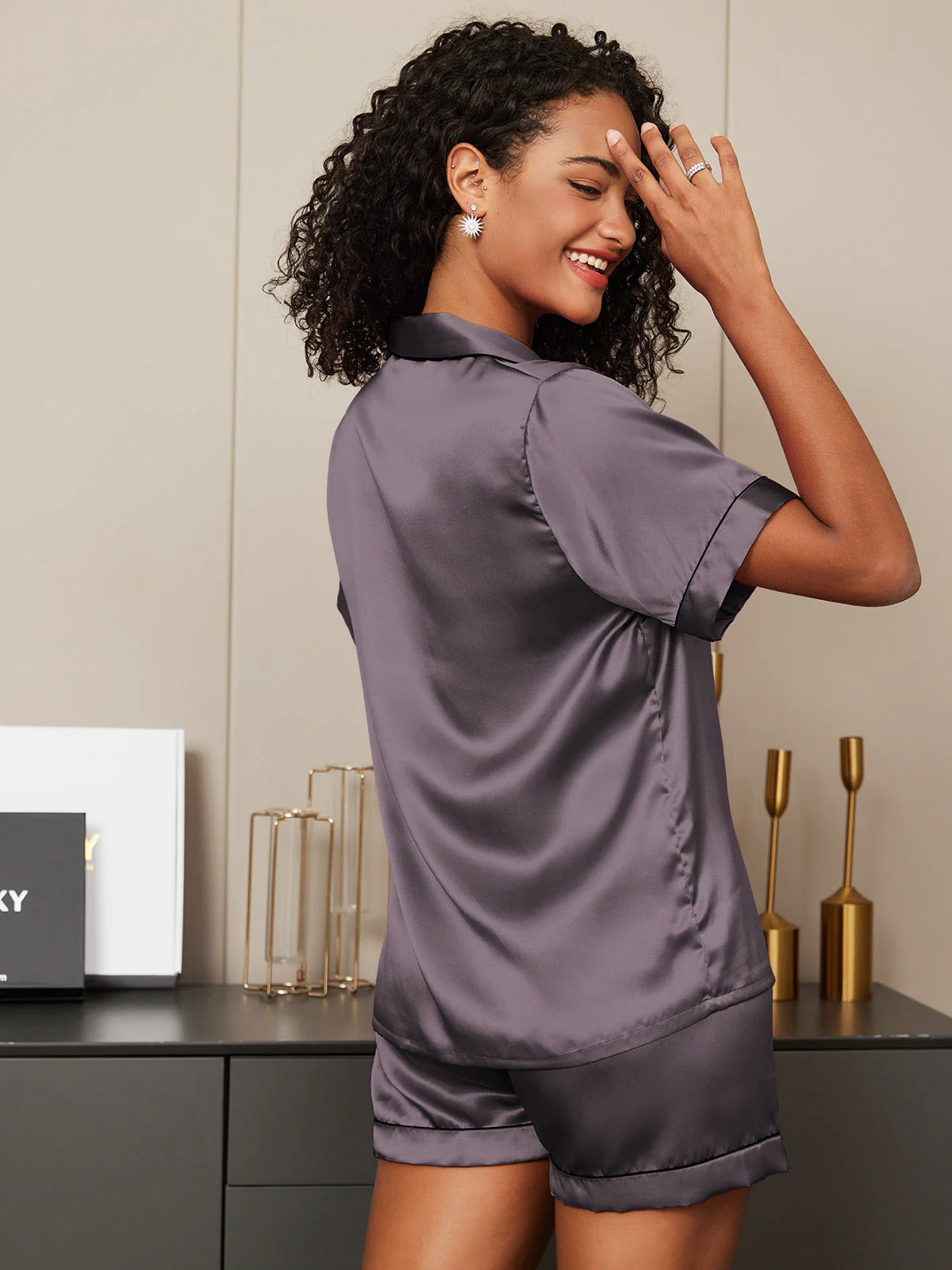 Ensemble Pyjama Court en Soie Pure - Image 40