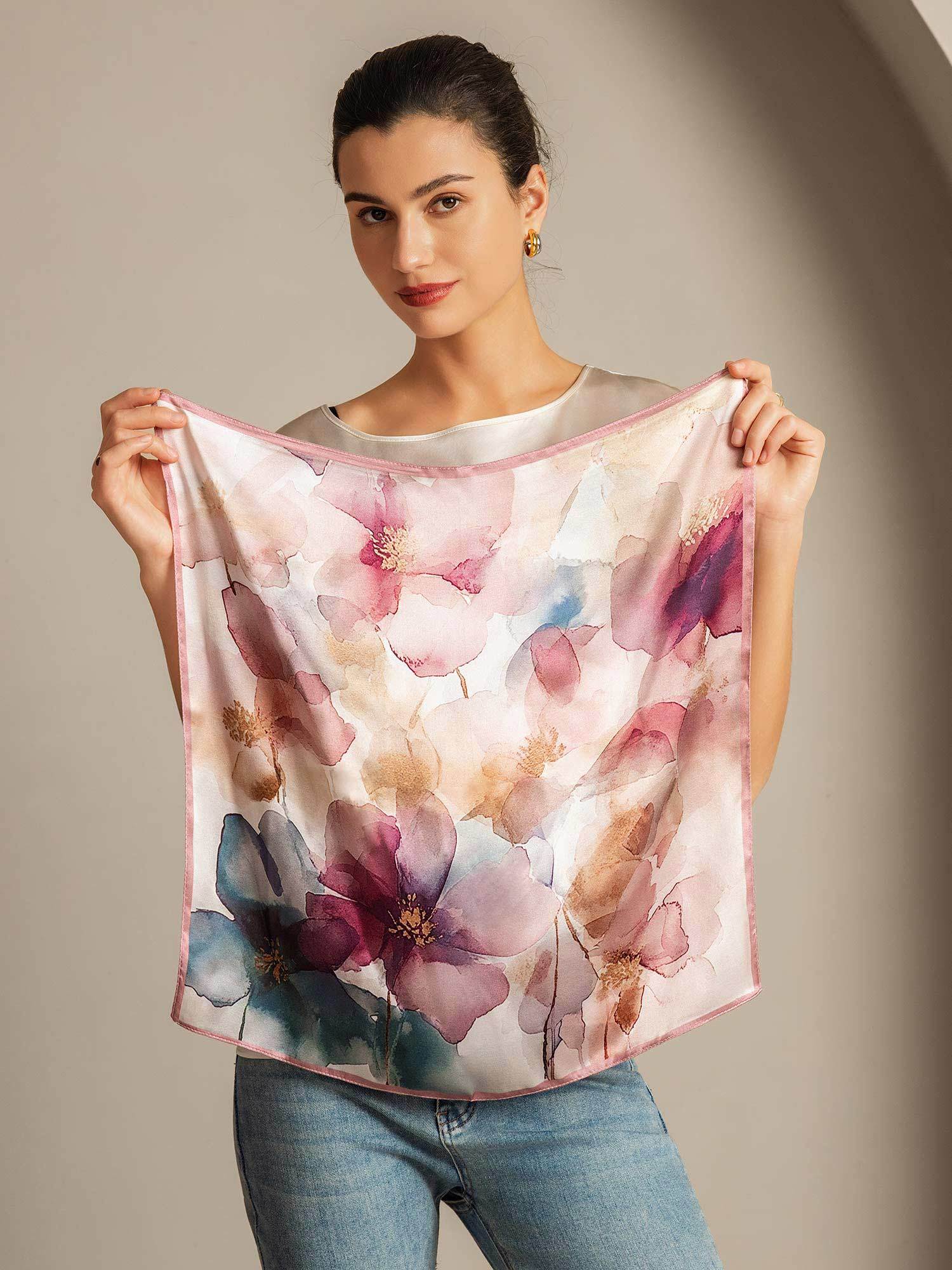 Foulard Carré en Pure Soie à Motif Perspective - Taille 53x53cm - Image 6