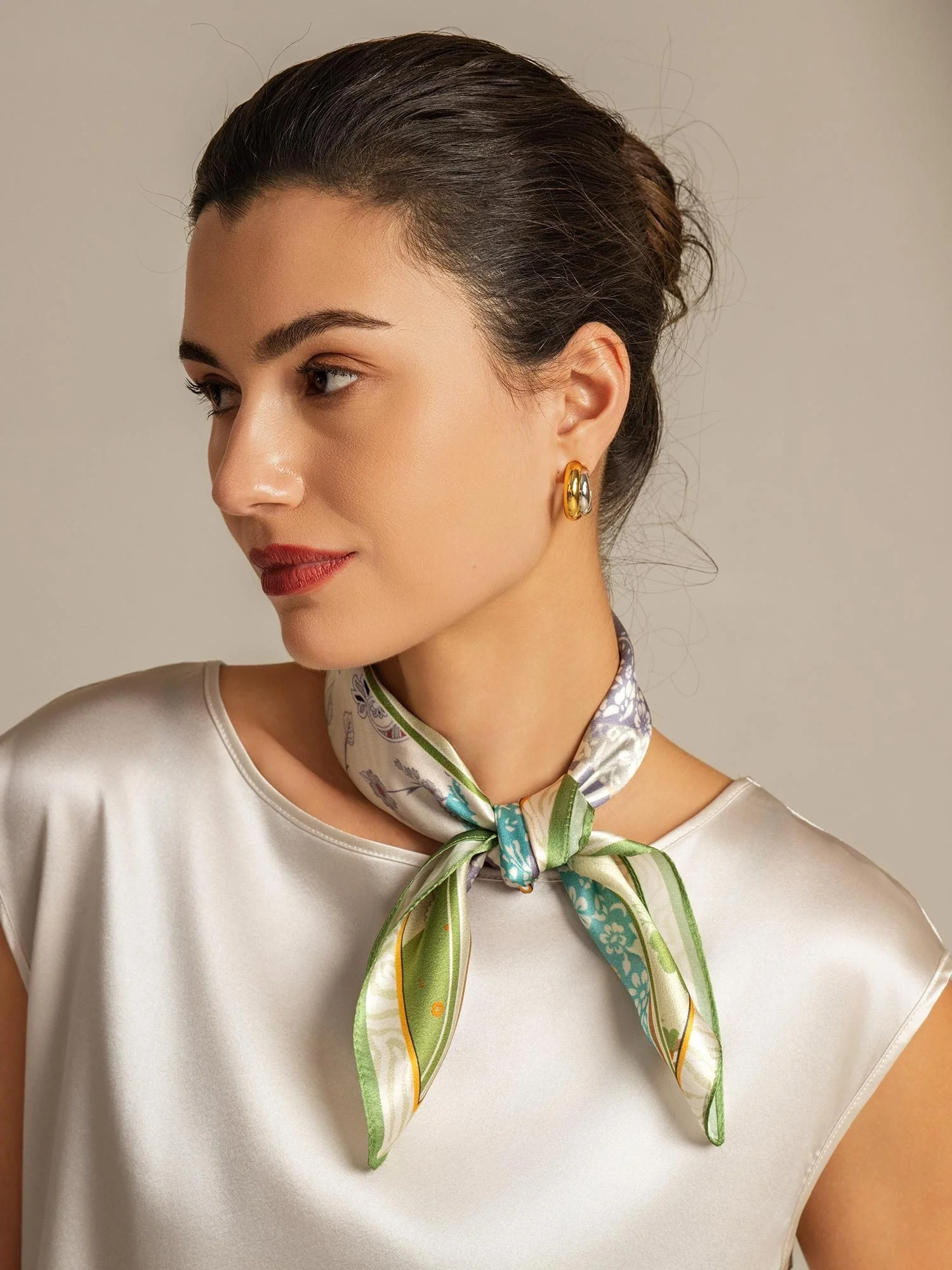 Pure Silk Pattern Stitching Square Scarf - Taille 53x53cm - Image 2