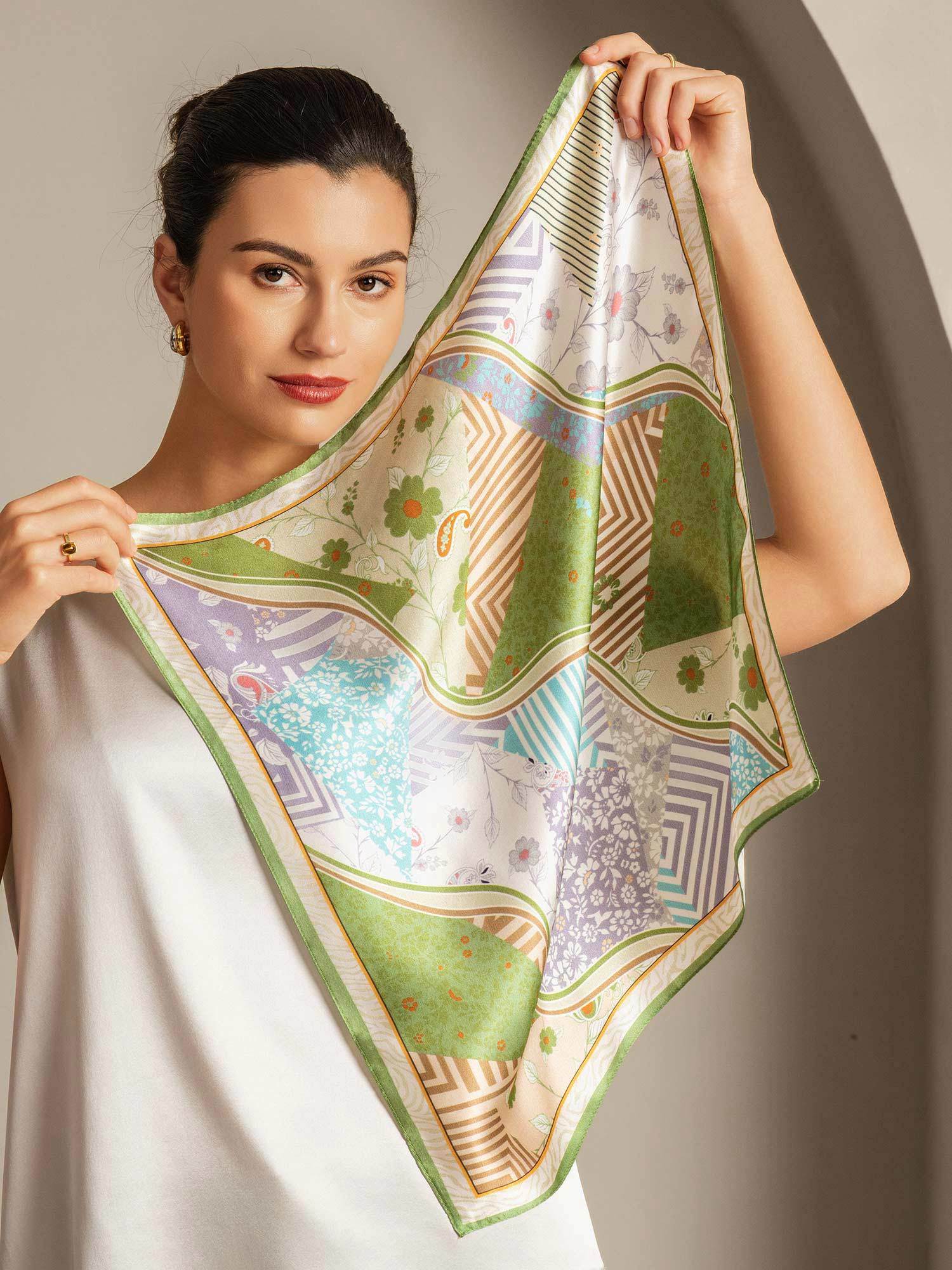 Pure Silk Pattern Stitching Square Scarf - Taille 53x53cm - Image 5