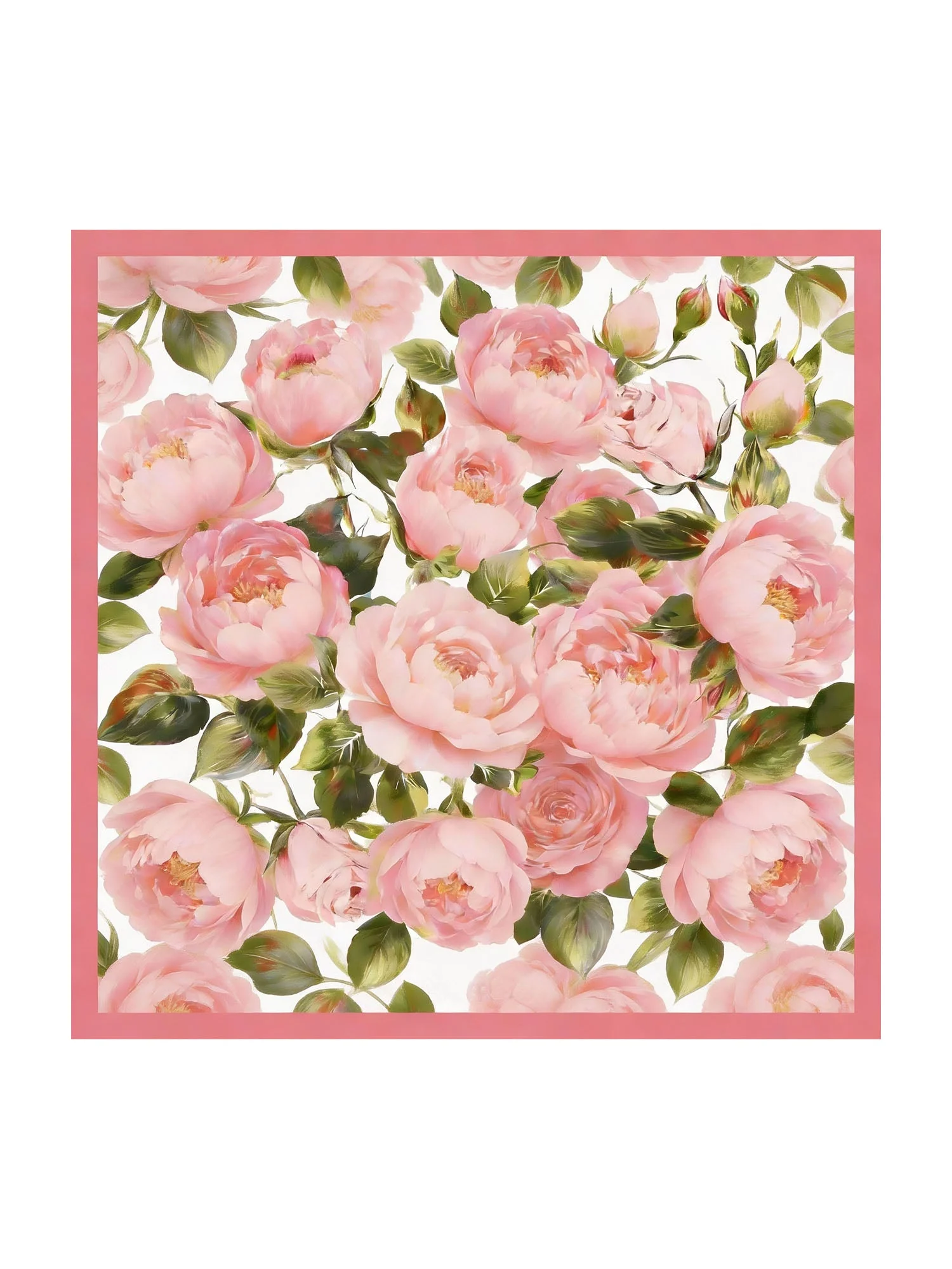 Foulard Carré Imprimé Floral Rose en Soie Pure - Taille 90x90cm