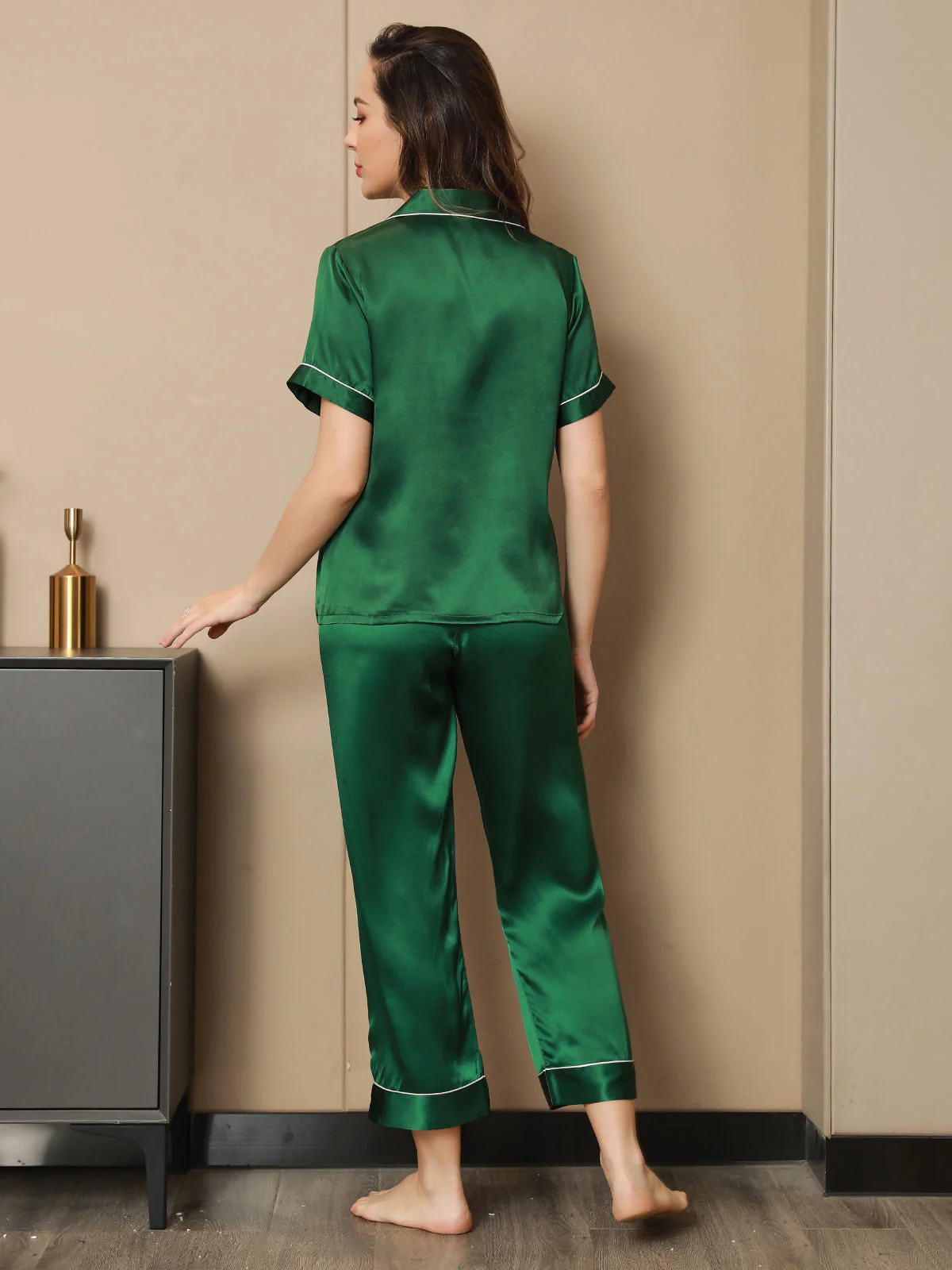Ensemble de Pyjama en Pure Soie avec Passepoil 2Pcs - Image 17
