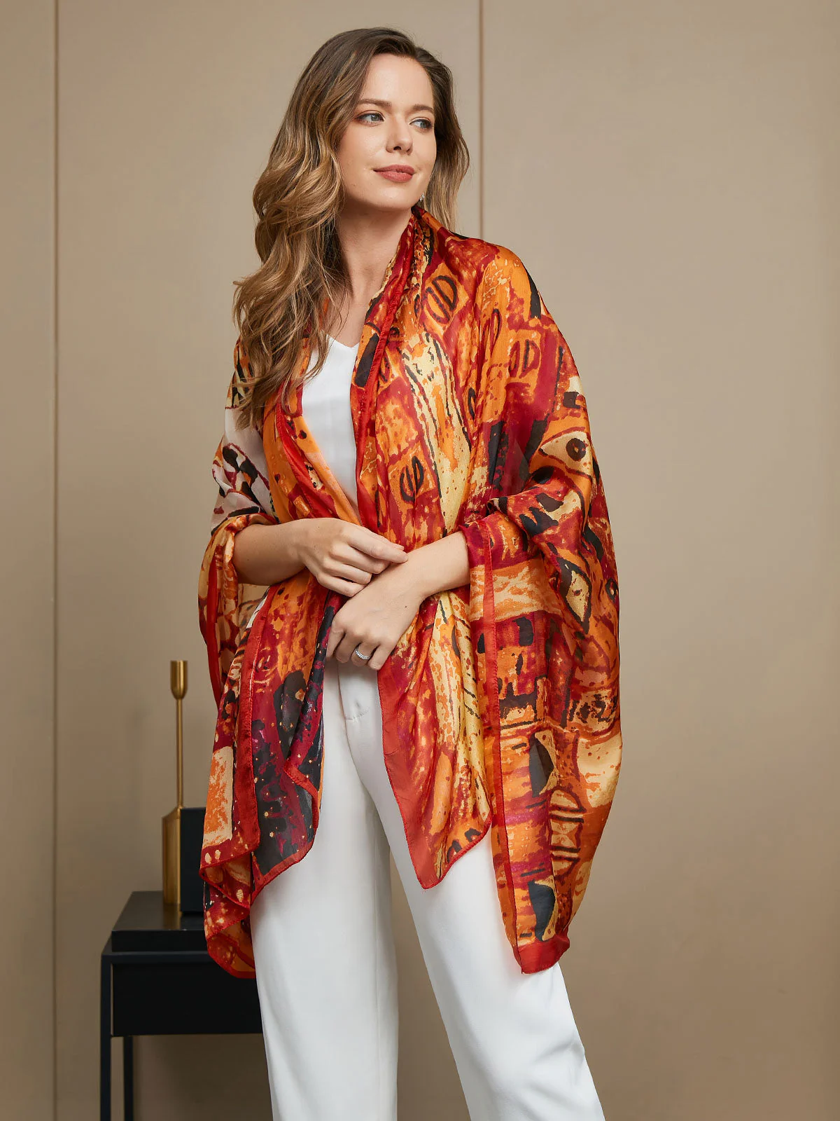 Foulard / Châle Rectangle Imprimé en Pure Soie 175x105cm - Image 10