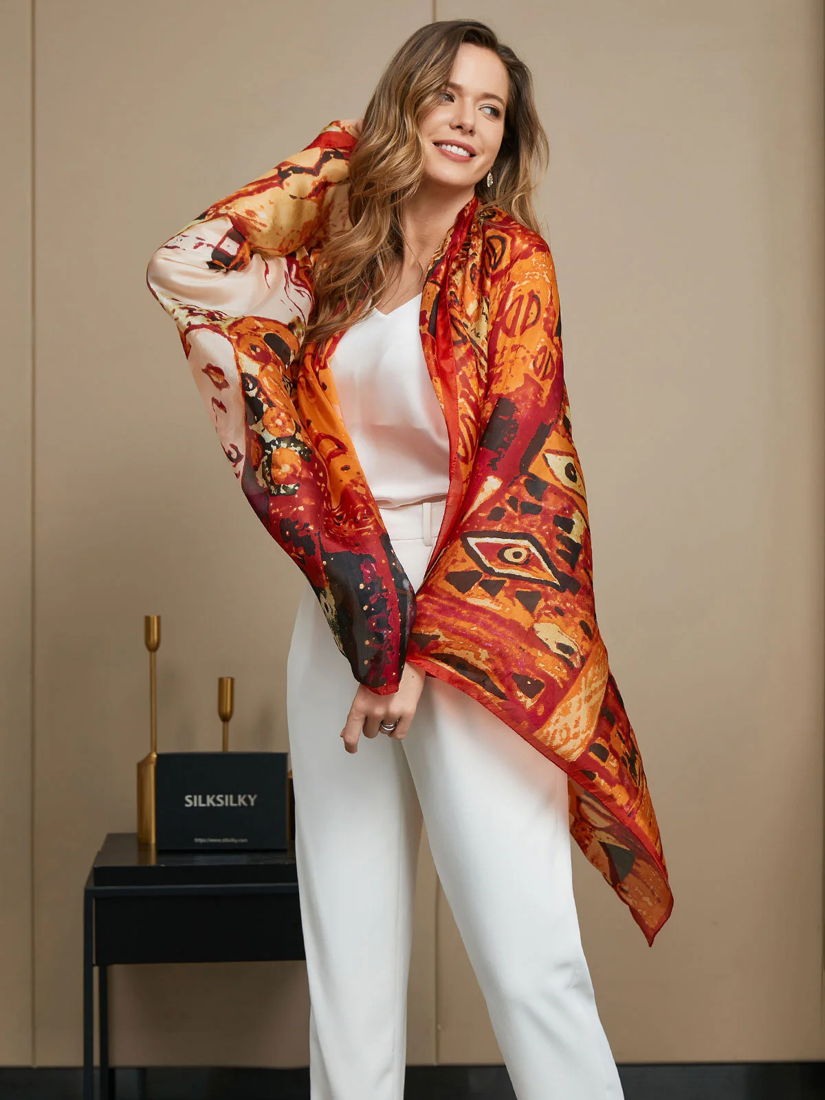 Foulard / Châle Rectangle Imprimé en Pure Soie 175x105cm - Image 12