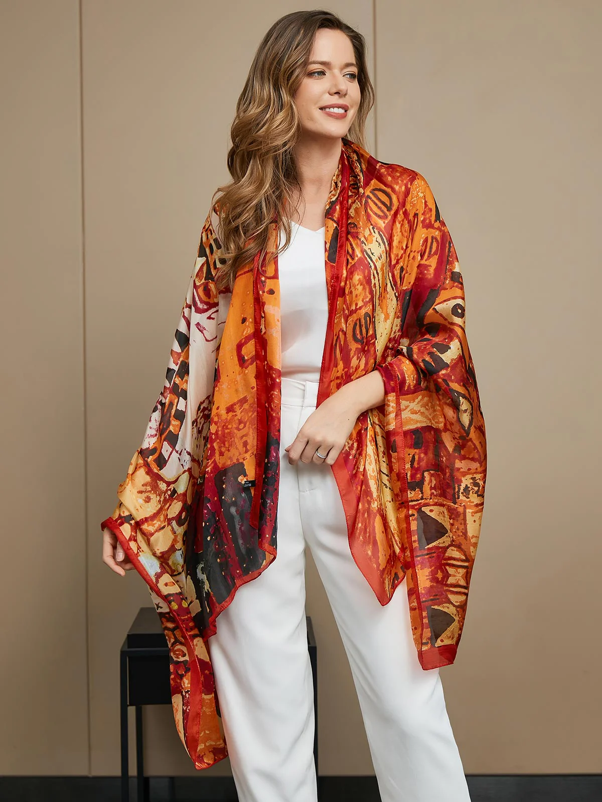 Foulard / Châle Rectangle Imprimé en Pure Soie 175x105cm - Image 15