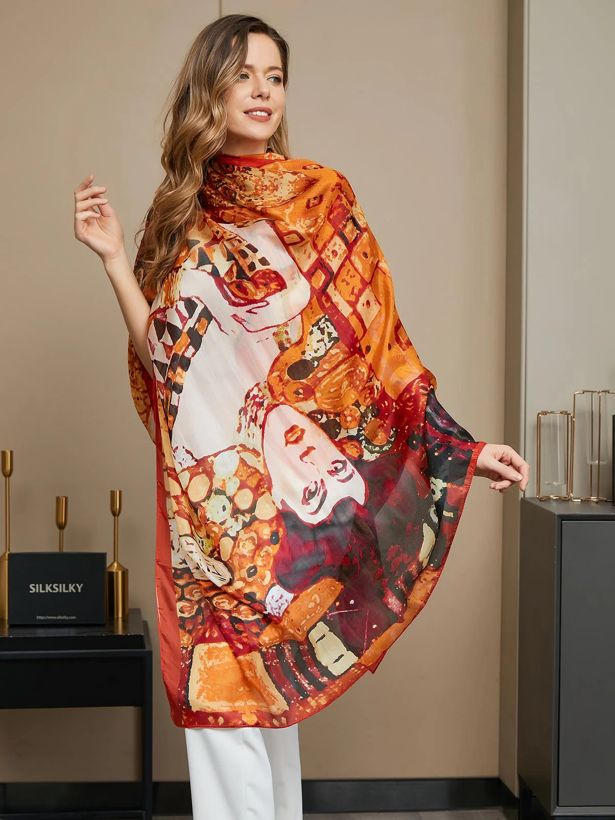 Foulard / Châle Rectangle Imprimé en Pure Soie 175x105cm - Image 16