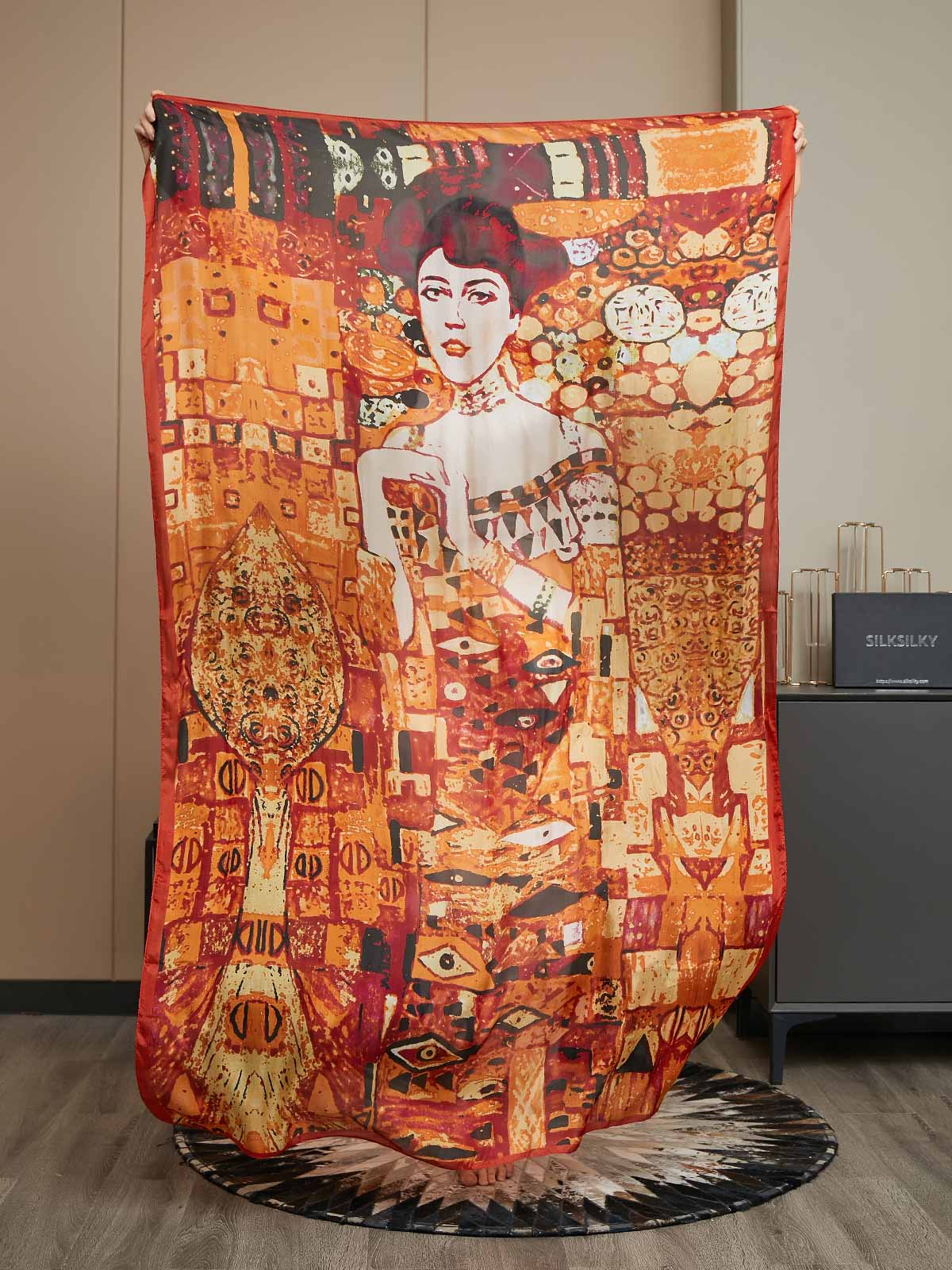 Foulard / Châle Rectangle Imprimé en Pure Soie 175x105cm - Image 3