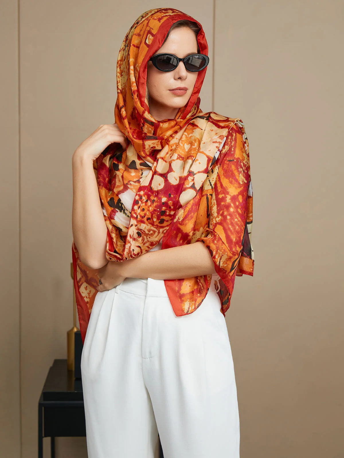Foulard / Châle Rectangle Imprimé en Pure Soie 175x105cm - Image 5