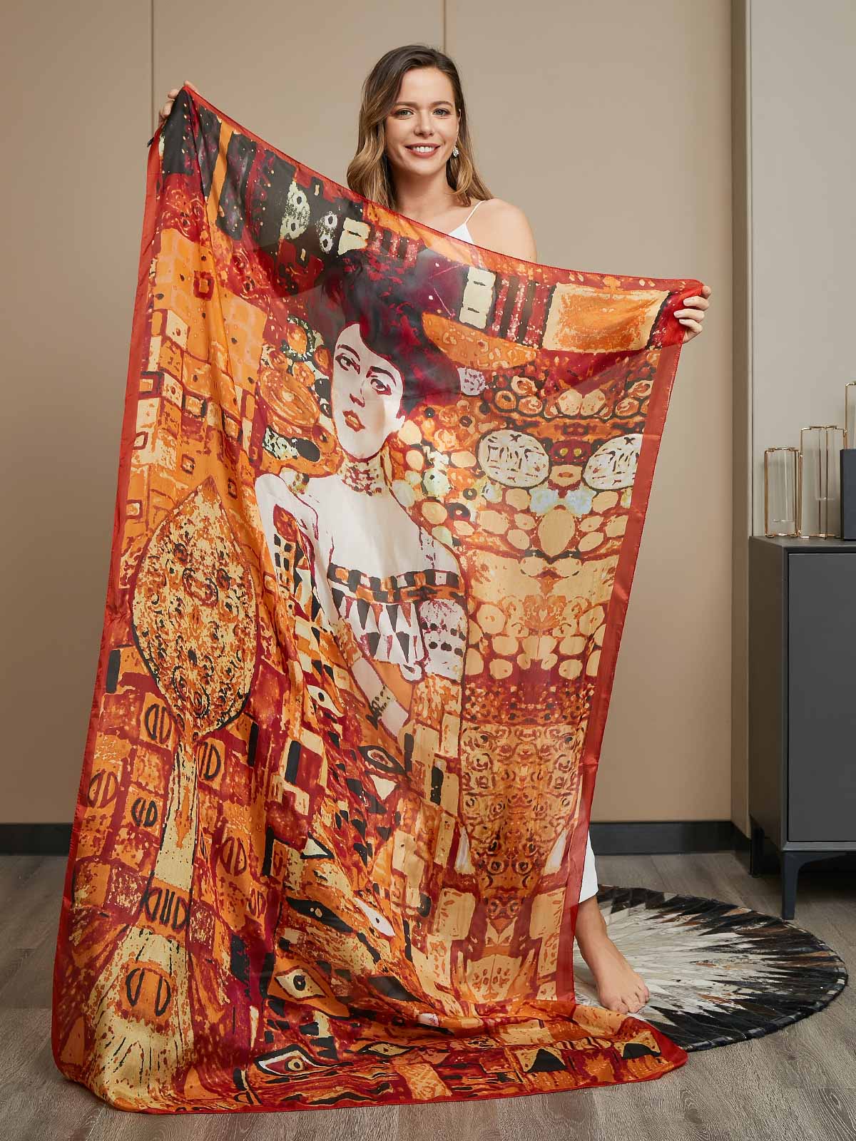 Foulard / Châle Rectangle Imprimé en Pure Soie 175x105cm - Image 7