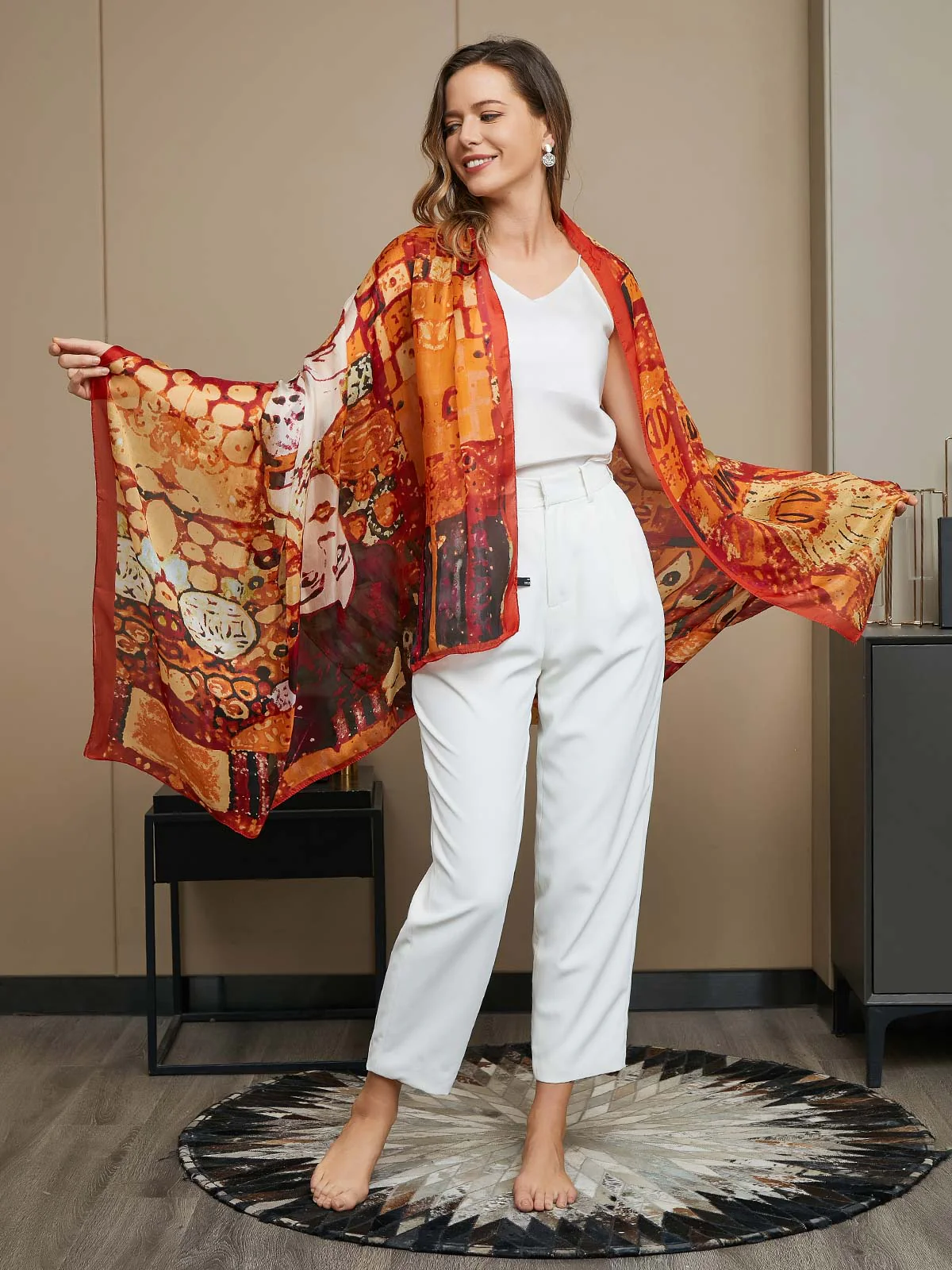 Foulard / Châle Rectangle Imprimé en Pure Soie 175x105cm - Image 9