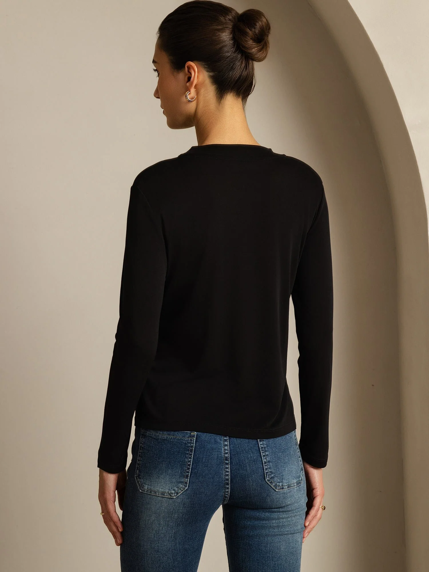 Haut En Pure Soie À Manches Longues Pour Femme À Col Rond - Image 11
