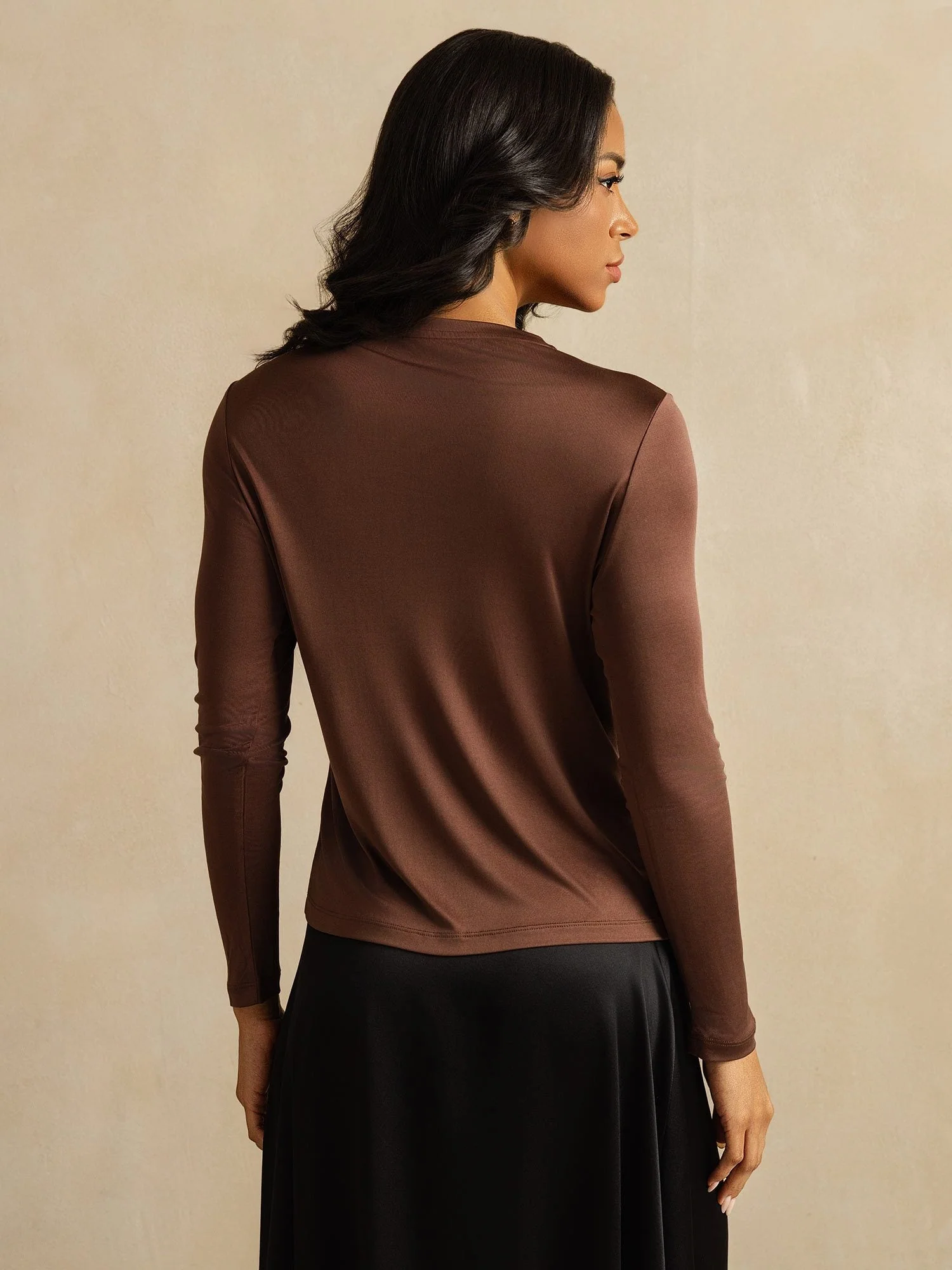 Haut À Manches Longues En Pure Soie Pour Femme À Col Rond - Image 11