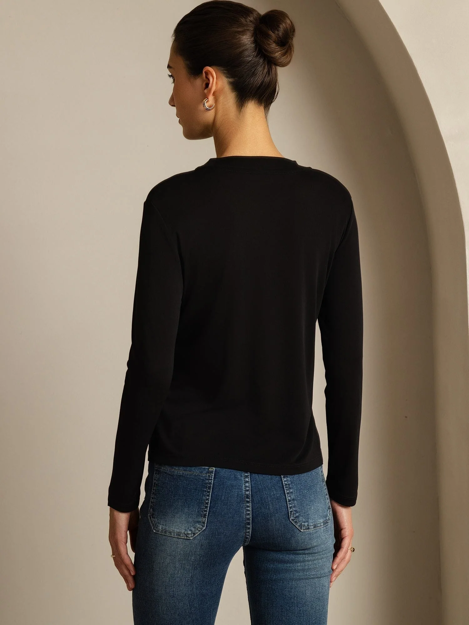 Haut À Manches Longues En Pure Soie Pour Femme À Col Rond - Image 20