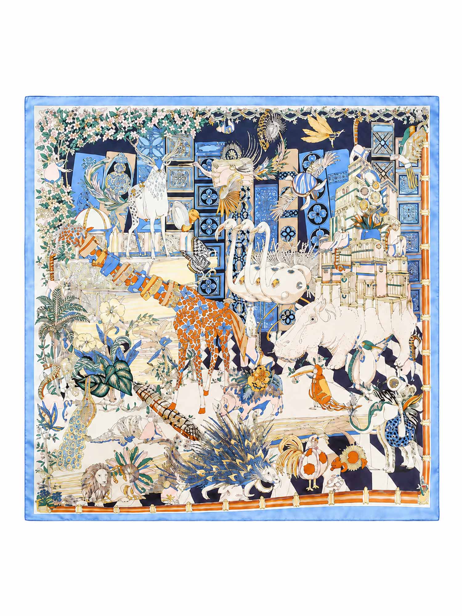 Foulard Carré Motif Paysage en Soie Pure 68x68cm / 26.8