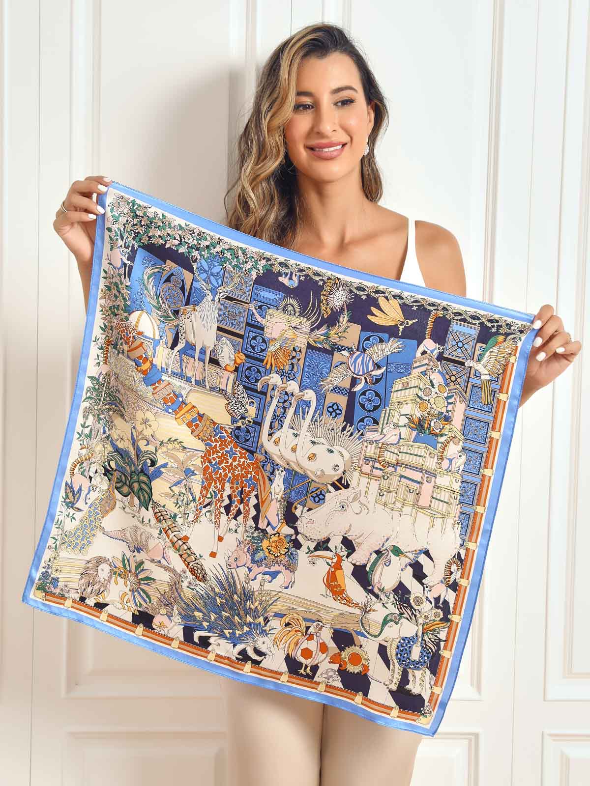 Foulard Carré Motif Paysage en Soie Pure 68x68cm / 26.8 - Image 3