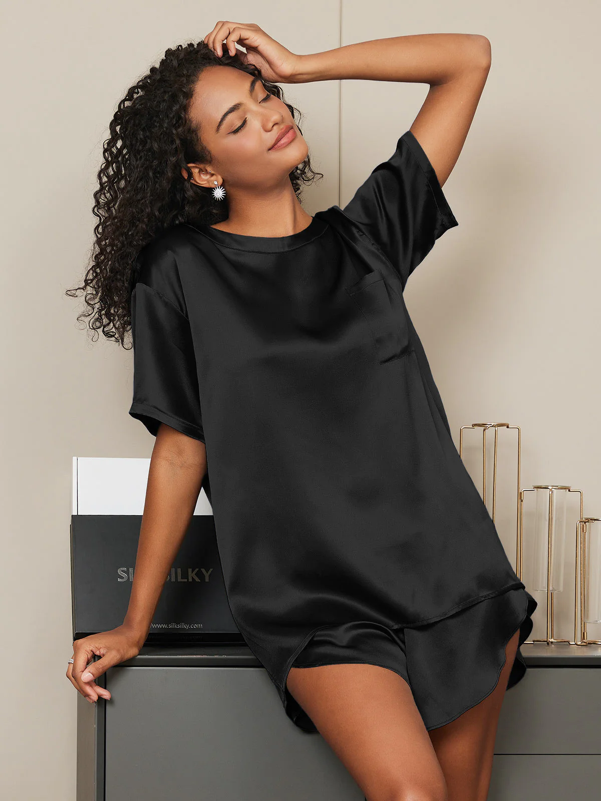 Pure Soie Courtes Manches Pyjamas - Image 22